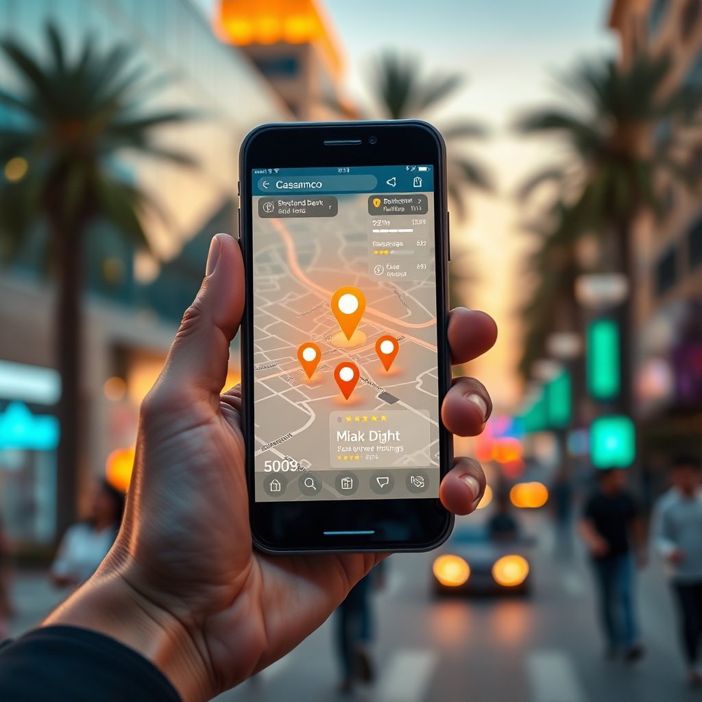 {"prompt":"A futuristic close-up shot of a hand holding a smartphone on a busy street in Casablanca, the screen displays a glowing map interface with pulsing location pins and augmented reality overlays showing real-time business ratings, the background is a bokeh of modern Moroccan architecture and palm trees, warm golden hour lighting contrasts with the cool blue light of the screen, mood is dynamic, connected, and tech-savvy.","originalPrompt":"A futuristic close-up shot of a hand holding a smartphone on a busy street in Casablanca, the screen displays a glowing map interface with pulsing location pins and augmented reality overlays showing real-time business ratings, the background is a bokeh of modern Moroccan architecture and palm trees, warm golden hour lighting contrasts with the cool blue light of the screen, mood is dynamic, connected, and tech-savvy.","width":1024,"height":1024,"seed":42,"model":"flux","safe":false,"quality":"medium","image":[],"transparent":false,"reasoning":"balanced","audio":true,"dimensionsExplicit":true,"has_nsfw_concept":false,"concept":null,"trackingData":{"actualModel":"flux","usage":{"completionImageTokens":1,"totalTokenCount":1}}}