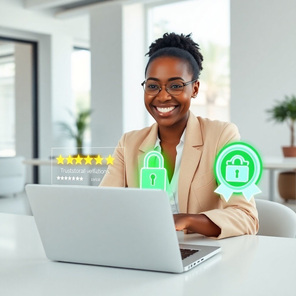Professionnel utilisant des outils pour renforcer la Brand Authority : Gagner la Confiance Web par des signaux de sécurité et de transparence.