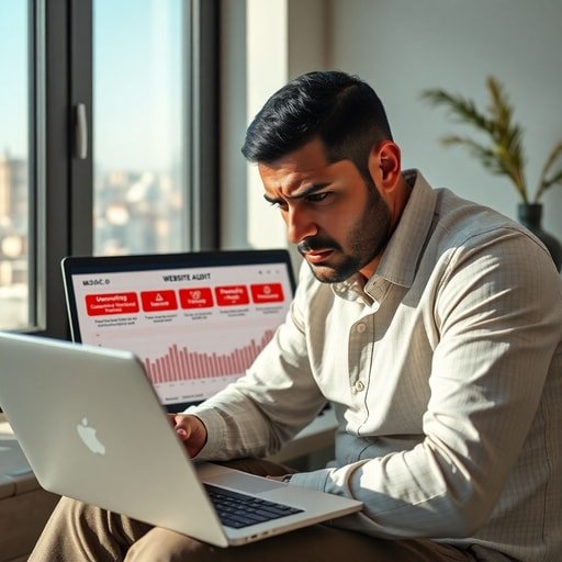 {"prompt":"A close-up shot of a concerned Moroccan business owner sitting in a modern office in Casablanca, staring intently at a laptop screen that displays a website audit with multiple red warning signs and a downward traffic graph. The background features a window with a view of the city skyline and subtle Moroccan architectural details like geometric zou patterns on a cushion. The lighting is natural daylight with a slight dramatic shadow on the subject's face to convey frustration and the need for a solution. High resolution, photorealistic style.","originalPrompt":"A close-up shot of a concerned Moroccan business owner sitting in a modern office in Casablanca, staring intently at a laptop screen that displays a website audit with multiple red warning signs and a downward traffic graph. The background features a window with a view of the city skyline and subtle Moroccan architectural details like geometric zou patterns on a cushion. The lighting is natural daylight with a slight dramatic shadow on the subject's face to convey frustration and the need for a solution. High resolution, photorealistic style.","width":512,"height":512,"seed":42,"model":"flux","safe":false,"quality":"medium","image":[],"transparent":false,"reasoning":"balanced","audio":true,"dimensionsExplicit":true,"isMature":false,"isChild":false,"trackingData":{"actualModel":"flux","usage":{"completionImageTokens":1,"totalTokenCount":1}}}