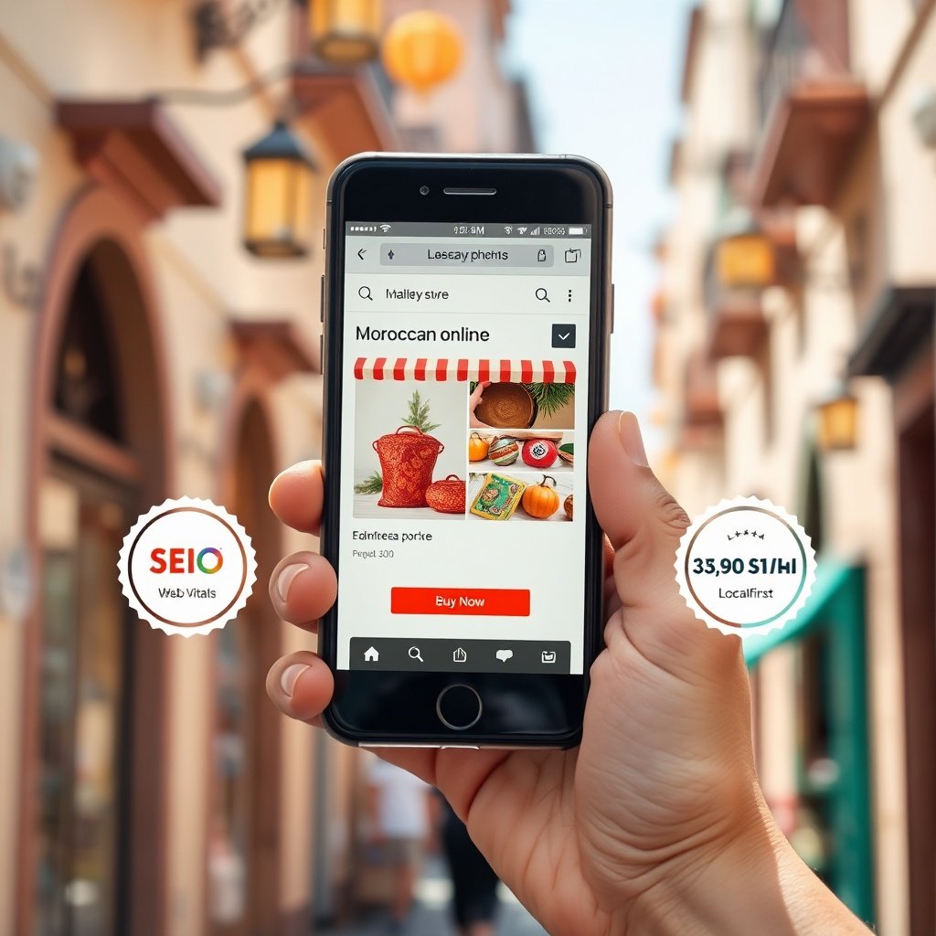 Mobile view of Stratégies SEO E-commerce Maroc : Le Guide 2026 showing local product page with SEO indicators