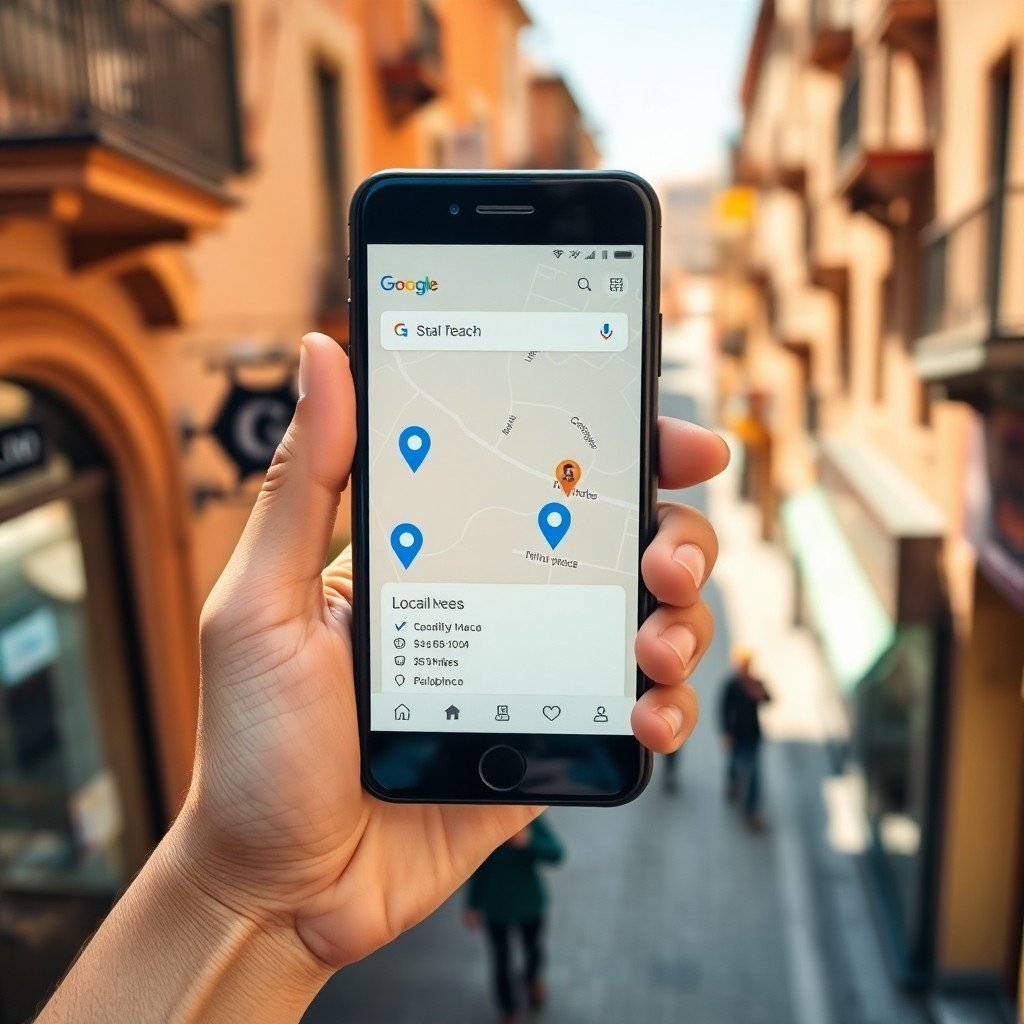 {"prompt":"A high-angle, close-up shot of a smartphone held by a person, displaying a local search interface on the screen with glowing blue location pins and a 'Google Business Profile' style card visible. The background is a sun-drenched, bustling street in Casablanca with slightly blurred traditional Moroccan architecture and modern storefronts, featuring warm terracotta and gold tones. The lighting is natural, bright, and inviting, conveying a sense of connectivity and immediate local discovery.","originalPrompt":"A high-angle, close-up shot of a smartphone held by a person, displaying a local search interface on the screen with glowing blue location pins and a 'Google Business Profile' style card visible. The background is a sun-drenched, bustling street in Casablanca with slightly blurred traditional Moroccan architecture and modern storefronts, featuring warm terracotta and gold tones. The lighting is natural, bright, and inviting, conveying a sense of connectivity and immediate local discovery.","width":1024,"height":1024,"seed":42,"model":"flux","safe":false,"quality":"medium","image":[],"transparent":false,"reasoning":"balanced","audio":true,"dimensionsExplicit":true,"isMature":false,"isChild":false,"trackingData":{"actualModel":"flux","usage":{"completionImageTokens":1,"totalTokenCount":1}}}