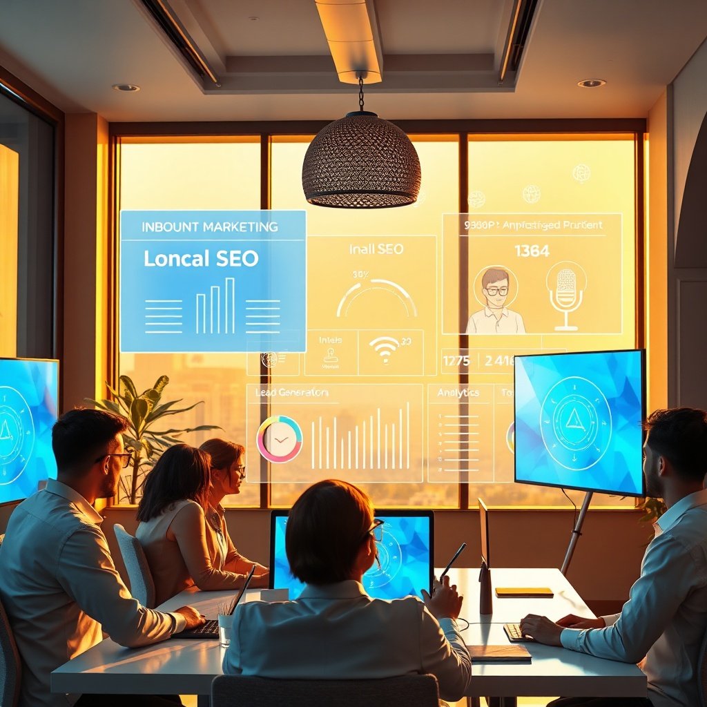 {"prompt":"A vibrant digital workspace in Casablanca, Morocco, showcasing a modern office with a diverse team of professionals analyzing holographic data projections of content marketing metrics. The scene is bathed in a mix of warm golden sunlight streaming through large windows and cool blue hues from digital screens. The mood is dynamic, innovative, and forward-thinking, with elements of Moroccan architecture subtly integrated into the office design, such as geometric patterns on the walls. A large screen displays a dashboard with keywords like 'Inbound Marketing,' 'Local SEO,' and 'Lead Generation,' surrounded by icons of video cameras, podcast microphones, and AI analytics tools.","originalPrompt":"A vibrant digital workspace in Casablanca, Morocco, showcasing a modern office with a diverse team of professionals analyzing holographic data projections of content marketing metrics. The scene is bathed in a mix of warm golden sunlight streaming through large windows and cool blue hues from digital screens. The mood is dynamic, innovative, and forward-thinking, with elements of Moroccan architecture subtly integrated into the office design, such as geometric patterns on the walls. A large screen displays a dashboard with keywords like 'Inbound Marketing,' 'Local SEO,' and 'Lead Generation,' surrounded by icons of video cameras, podcast microphones, and AI analytics tools.","width":1024,"height":1024,"seed":42,"model":"flux","safe":false,"quality":"medium","image":[],"transparent":false,"reasoning":"balanced","audio":true,"dimensionsExplicit":true,"has_nsfw_concept":false,"concept":null,"trackingData":{"actualModel":"flux","usage":{"completionImageTokens":1,"totalTokenCount":1}}}