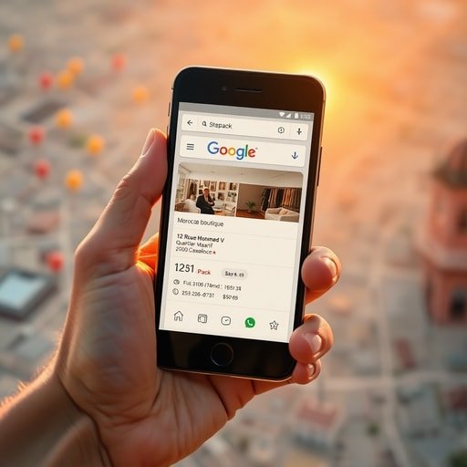 {"prompt":"A closeup view of a modern smartphone held in a hand, displaying a Google search results page with a highlighted local pack for a Moroccan boutique in Casablanca. In the background, a faint outline of a city map of Casablanca with colorful neighborhood markers. The screen shows the business name, address (12 Rue Mohamed V, Quartier Maarif, 20000 Casablanca), phone number, and star rating. Warm sunrise lighting casts a golden hue over the scene, emphasizing optimism and growth. The color palette mixes the Google brand blues and reds with the earthy reds and ochres of Moroccan architecture, creating a professional yet vibrant mood.","originalPrompt":"A closeup view of a modern smartphone held in a hand, displaying a Google search results page with a highlighted local pack for a Moroccan boutique in Casablanca. In the background, a faint outline of a city map of Casablanca with colorful neighborhood markers. The screen shows the business name, address (12 Rue Mohamed V, Quartier Maarif, 20000 Casablanca), phone number, and star rating. Warm sunrise lighting casts a golden hue over the scene, emphasizing optimism and growth. The color palette mixes the Google brand blues and reds with the earthy reds and ochres of Moroccan architecture, creating a professional yet vibrant mood.","width":512,"height":512,"seed":42,"model":"flux","safe":false,"quality":"medium","image":[],"transparent":false,"reasoning":"balanced","audio":true,"dimensionsExplicit":true,"isMature":false,"isChild":false,"trackingData":{"actualModel":"flux","usage":{"completionImageTokens":1,"totalTokenCount":1}}}