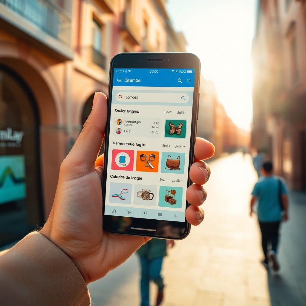 {"prompt":"A close-up, eye-level shot of a person holding a sleek smartphone while walking through a modern, sunlit street in Casablanca. The phone screen displays a vibrant e-commerce interface with search results and product categories, featuring a mix of French and Arabic text. In the background, the blurred architecture suggests a blend of traditional Moroccan design and contemporary buildings. The lighting is warm and natural, creating a feeling of accessibility and connectivity. Colors include bright digital blues, warm terracotta, and gold sunlight.","originalPrompt":"A close-up, eye-level shot of a person holding a sleek smartphone while walking through a modern, sunlit street in Casablanca. The phone screen displays a vibrant e-commerce interface with search results and product categories, featuring a mix of French and Arabic text. In the background, the blurred architecture suggests a blend of traditional Moroccan design and contemporary buildings. The lighting is warm and natural, creating a feeling of accessibility and connectivity. Colors include bright digital blues, warm terracotta, and gold sunlight.","width":1024,"height":1024,"seed":42,"model":"flux","safe":false,"quality":"medium","image":[],"transparent":false,"reasoning":"balanced","audio":true,"dimensionsExplicit":true,"isMature":false,"isChild":false,"trackingData":{"actualModel":"flux","usage":{"completionImageTokens":1,"totalTokenCount":1}}}