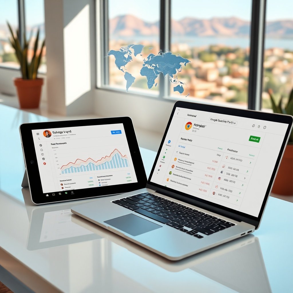 Digital dashboard with multilingual search analytics and customer reviews, essential for effective SEO local Maroc strategies.