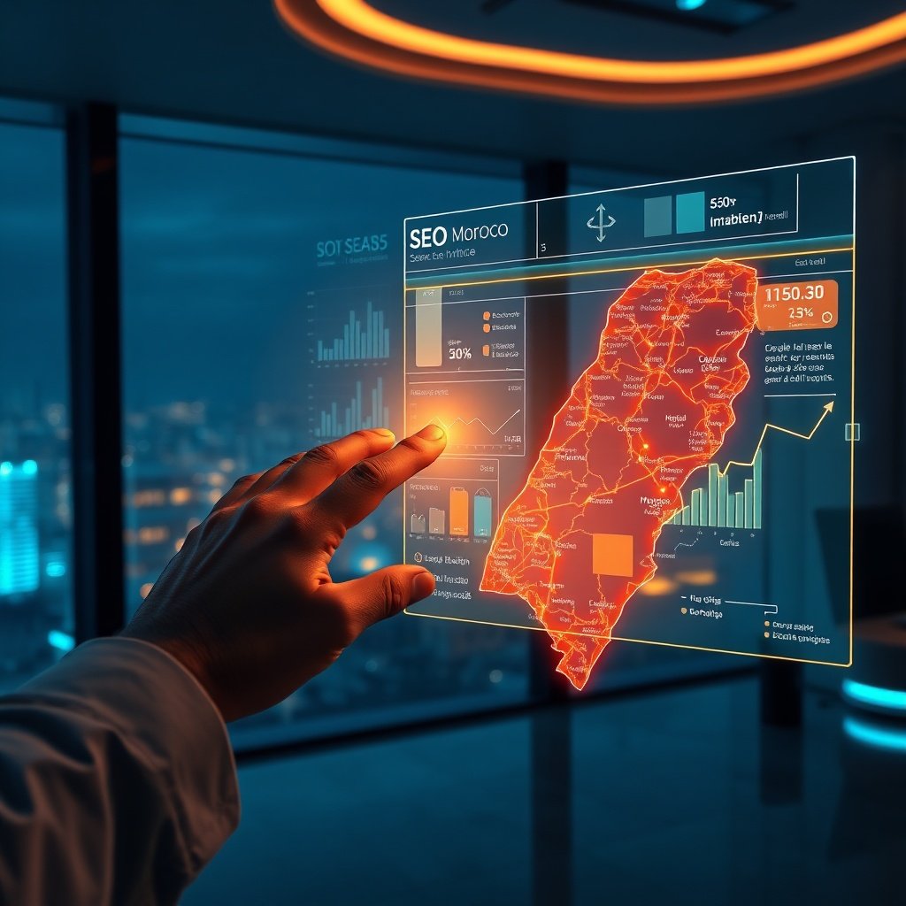 {"prompt":"A futuristic, high-tech scene set in a modern Moroccan office with a view of the Casablanca skyline through a window. In the foreground, a hand interacts with a glowing, translucent holographic interface displaying complex SEO data, graphs, and a map of Morocco with heatmaps indicating search traffic. The interface features a mix of French and Arabic script text. The lighting is cinematic, with deep midnight blues and neon cyans illuminating the scene, creating a mood of innovation, strategic analysis, and digital maturity.","originalPrompt":"A futuristic, high-tech scene set in a modern Moroccan office with a view of the Casablanca skyline through a window. In the foreground, a hand interacts with a glowing, translucent holographic interface displaying complex SEO data, graphs, and a map of Morocco with heatmaps indicating search traffic. The interface features a mix of French and Arabic script text. The lighting is cinematic, with deep midnight blues and neon cyans illuminating the scene, creating a mood of innovation, strategic analysis, and digital maturity.","width":1024,"height":1024,"seed":42,"model":"flux","safe":false,"quality":"medium","image":[],"transparent":false,"reasoning":"balanced","audio":true,"dimensionsExplicit":true,"has_nsfw_concept":false,"concept":null,"trackingData":{"actualModel":"flux","usage":{"completionImageTokens":1,"totalTokenCount":1}}}