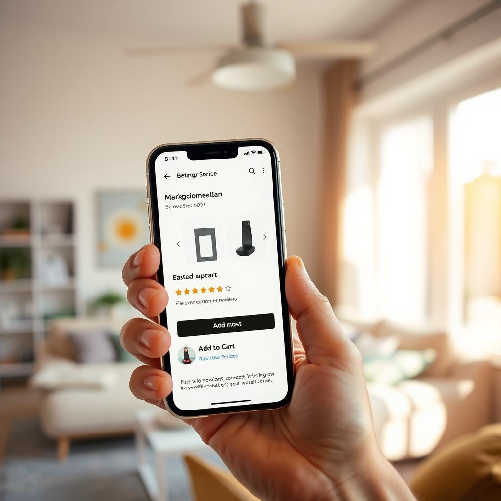 Customer viewing an optimized mobile product page with reviews and clear call to action