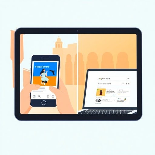 Side‑by‑side view of a Facebook sponsored post and a Google search ad for a Moroccan brand