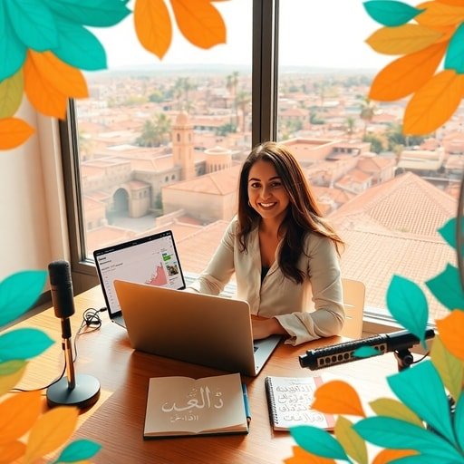 {"prompt":"A modern Moroccan content creator sitting at a sleek wooden desk in a bright coworking space, laptop open to a TikTok analytics dashboard, a professional microphone and a notebook with Arabic calligraphy sketches beside it. Behind her, a large window reveals a panoramic view of the historic medina of Marrakech with terracotta rooftops and palm trees. Warm amber sunlight streams in, casting soft shadows, while vibrant splashes of teal and orange from Moroccan tiles frame the scene. The mood is energetic and focused, highlighting the blend of tradition and digital innovation.","originalPrompt":"A modern Moroccan content creator sitting at a sleek wooden desk in a bright coworking space, laptop open to a TikTok analytics dashboard, a professional microphone and a notebook with Arabic calligraphy sketches beside it. Behind her, a large window reveals a panoramic view of the historic medina of Marrakech with terracotta rooftops and palm trees. Warm amber sunlight streams in, casting soft shadows, while vibrant splashes of teal and orange from Moroccan tiles frame the scene. The mood is energetic and focused, highlighting the blend of tradition and digital innovation.","width":512,"height":512,"seed":42,"model":"flux","safe":false,"quality":"medium","image":[],"transparent":false,"reasoning":"balanced","audio":true,"dimensionsExplicit":true,"isMature":false,"isChild":false,"trackingData":{"actualModel":"flux","usage":{"completionImageTokens":1,"totalTokenCount":1}}}