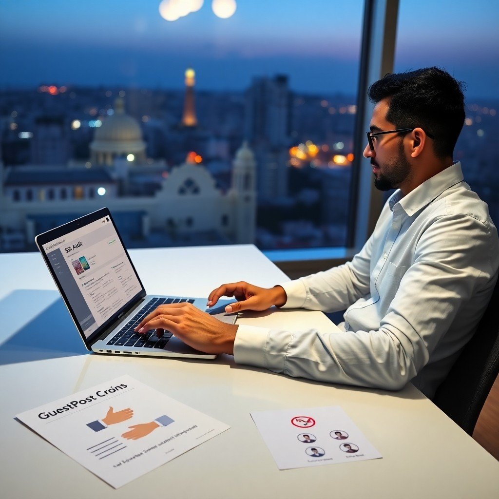 Professional working on Bâtir Autorité Web : Stratégies Netlinking Maroc 2026 using guest‑post, partnership and sponsored content tactics