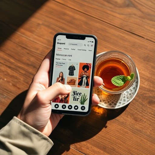 Person using a smartphone to browse a fast-loading mobile website with traditional Moroccan tea nearby