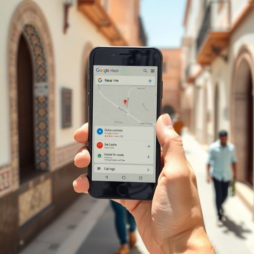 {"prompt":"A close-up shot of a person holding a smartphone while walking down a sunny street in Morocco. The phone screen displays a Google Maps interface with a 'near me' search result, showing a local business listing with a 5-star rating and a 'Call' button. The background is slightly blurred, featuring warm-toned Moroccan architecture with white walls and intricate zellige tile patterns. The lighting is bright natural daylight, emphasizing the convenience of mobile search and connectivity.","originalPrompt":"A close-up shot of a person holding a smartphone while walking down a sunny street in Morocco. The phone screen displays a Google Maps interface with a 'near me' search result, showing a local business listing with a 5-star rating and a 'Call' button. The background is slightly blurred, featuring warm-toned Moroccan architecture with white walls and intricate zellige tile patterns. The lighting is bright natural daylight, emphasizing the convenience of mobile search and connectivity.","width":512,"height":512,"seed":42,"model":"flux","safe":false,"quality":"medium","image":[],"transparent":false,"reasoning":"balanced","audio":true,"dimensionsExplicit":true,"isMature":false,"isChild":false,"trackingData":{"actualModel":"flux","usage":{"completionImageTokens":1,"totalTokenCount":1}}}