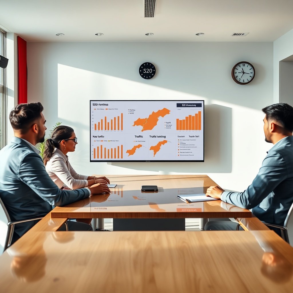{"prompt":"A photorealistic interior of a modern office in Casablanca. A diverse team of three professionalstwo men and one womanare seated around a polished conference table. They are looking at a large screen displaying SEO analytics: keyword rankings, traffic charts, and a map of Morocco with highlighted cities. The room is bathed in natural light, with a Moroccan flag hanging on the wall and a small digital clock showing the time. The scene conveys professionalism and collaboration in choosing an SEO agency.","originalPrompt":"A photorealistic interior of a modern office in Casablanca. A diverse team of three professionalstwo men and one womanare seated around a polished conference table. They are looking at a large screen displaying SEO analytics: keyword rankings, traffic charts, and a map of Morocco with highlighted cities. The room is bathed in natural light, with a Moroccan flag hanging on the wall and a small digital clock showing the time. The scene conveys professionalism and collaboration in choosing an SEO agency.","width":1024,"height":1024,"seed":42,"model":"flux","safe":false,"quality":"medium","image":[],"transparent":false,"reasoning":"balanced","audio":true,"dimensionsExplicit":true,"has_nsfw_concept":false,"concept":null,"trackingData":{"actualModel":"flux","usage":{"completionImageTokens":1,"totalTokenCount":1}}}