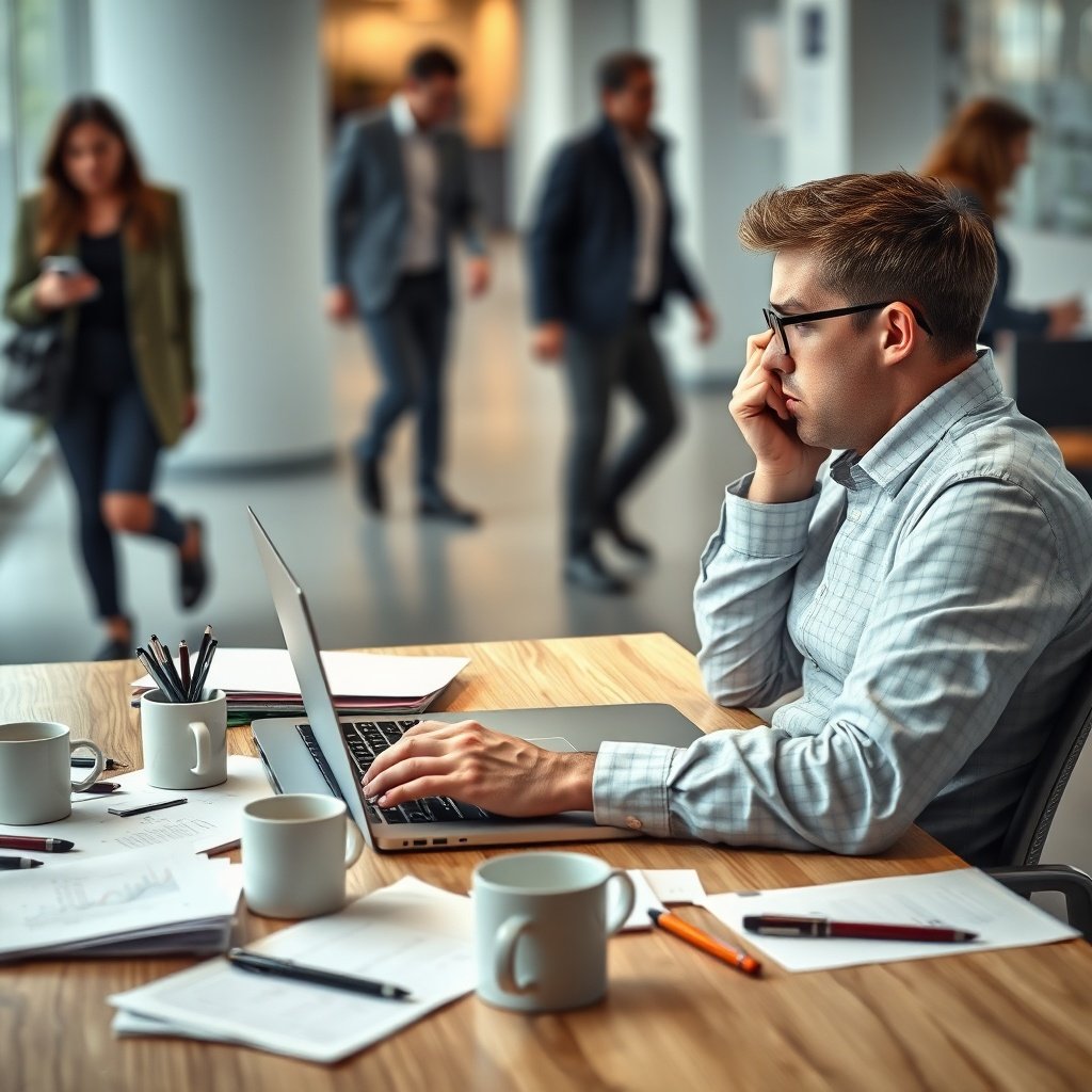 {"prompt":"A photorealistic image of a person sitting at a desk with a laptop and a notepad, looking frustrated as they stare at a graph showing a decline in website traffic. The background is a blurred office environment with a few colleagues walking by, unaware of the person's struggles. The person is surrounded by papers, pens, and empty coffee cups, indicating a long and difficult work session. The laptop screen displays a Google Analytics dashboard, highlighting the drop in website ranking.","originalPrompt":"A photorealistic image of a person sitting at a desk with a laptop and a notepad, looking frustrated as they stare at a graph showing a decline in website traffic. The background is a blurred office environment with a few colleagues walking by, unaware of the person's struggles. The person is surrounded by papers, pens, and empty coffee cups, indicating a long and difficult work session. The laptop screen displays a Google Analytics dashboard, highlighting the drop in website ranking.","width":1024,"height":1024,"seed":42,"model":"flux","safe":false,"quality":"medium","image":[],"transparent":false,"reasoning":"balanced","audio":true,"dimensionsExplicit":true,"has_nsfw_concept":false,"concept":null,"trackingData":{"actualModel":"flux","usage":{"completionImageTokens":1,"totalTokenCount":1}}}
