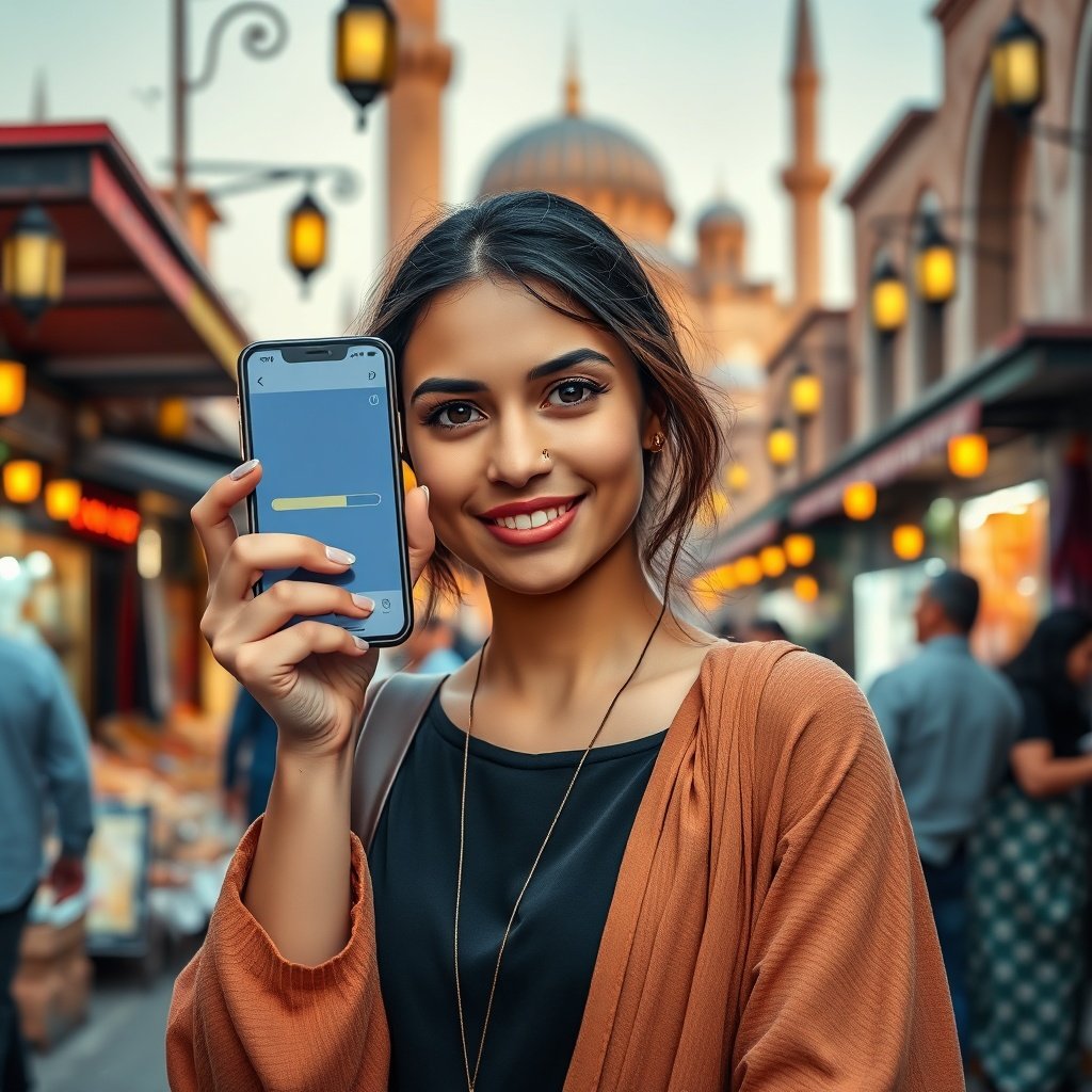 Moroccan smartphone user browsing a fast-loading website on a bustling street