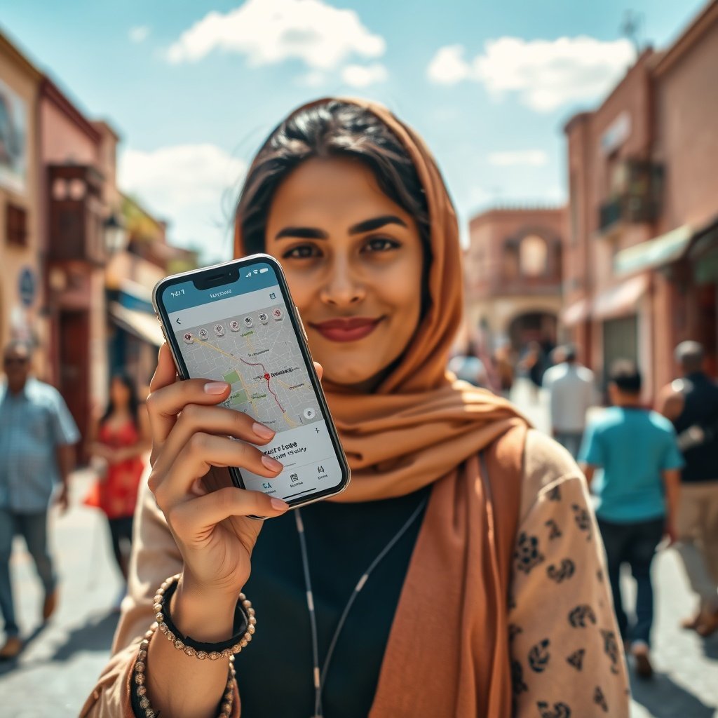 {"prompt":"A photorealistic image of a young Moroccan woman holding a smartphone, standing in front of a bustling street in Marrakech, with a voice assistant interface displayed on the screen, showing a map of the city and a list of nearby cafes, with a few people walking in the background and a traditional Moroccan architecture in the distance, under a bright sunny sky with a few clouds, with a slight blur effect on the background to emphasize the smartphone screen.","originalPrompt":"A photorealistic image of a young Moroccan woman holding a smartphone, standing in front of a bustling street in Marrakech, with a voice assistant interface displayed on the screen, showing a map of the city and a list of nearby cafes, with a few people walking in the background and a traditional Moroccan architecture in the distance, under a bright sunny sky with a few clouds, with a slight blur effect on the background to emphasize the smartphone screen.","width":1024,"height":1024,"seed":42,"model":"flux","safe":false,"quality":"medium","image":[],"transparent":false,"reasoning":"balanced","audio":true,"dimensionsExplicit":true,"has_nsfw_concept":false,"concept":null,"trackingData":{"actualModel":"flux","usage":{"completionImageTokens":1,"totalTokenCount":1}}}