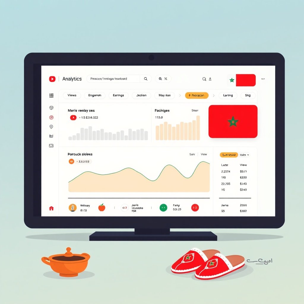YouTube analytics dashboard with Moroccan flag and cultural elements