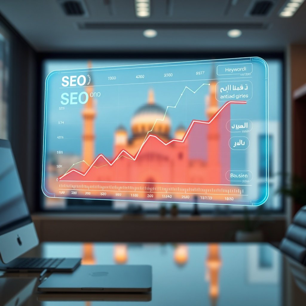 {"prompt":"A close-up, high-angle shot of a futuristic holographic interface floating above a modern desk in a Moroccan office. The interface displays colorful SEO analytics graphs, upward-trending traffic lines, and keyword bubbles written in both French and Arabic script. In the blurred background, a window reveals a glimpse of the Hassan II Mosque or a modern Casablanca skyline. The color palette features deep tech blues, neon cyans, and accents of terracotta red. The mood is innovative and professional. The lighting is crisp and cool, emanating from the hologram to create a high-tech atmosphere.","originalPrompt":"A close-up, high-angle shot of a futuristic holographic interface floating above a modern desk in a Moroccan office. The interface displays colorful SEO analytics graphs, upward-trending traffic lines, and keyword bubbles written in both French and Arabic script. In the blurred background, a window reveals a glimpse of the Hassan II Mosque or a modern Casablanca skyline. The color palette features deep tech blues, neon cyans, and accents of terracotta red. The mood is innovative and professional. The lighting is crisp and cool, emanating from the hologram to create a high-tech atmosphere.","width":1024,"height":1024,"seed":42,"model":"flux","safe":false,"quality":"medium","image":[],"transparent":false,"reasoning":"balanced","audio":true,"dimensionsExplicit":true,"has_nsfw_concept":false,"concept":null,"trackingData":{"actualModel":"flux","usage":{"completionImageTokens":1,"totalTokenCount":1}}}