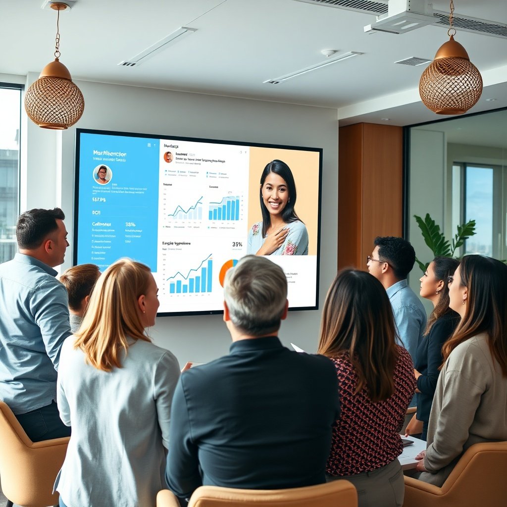 Équipe marketing examinant les KPI d'une campagne de marketing d'influence Maroc dans un bureau moderne