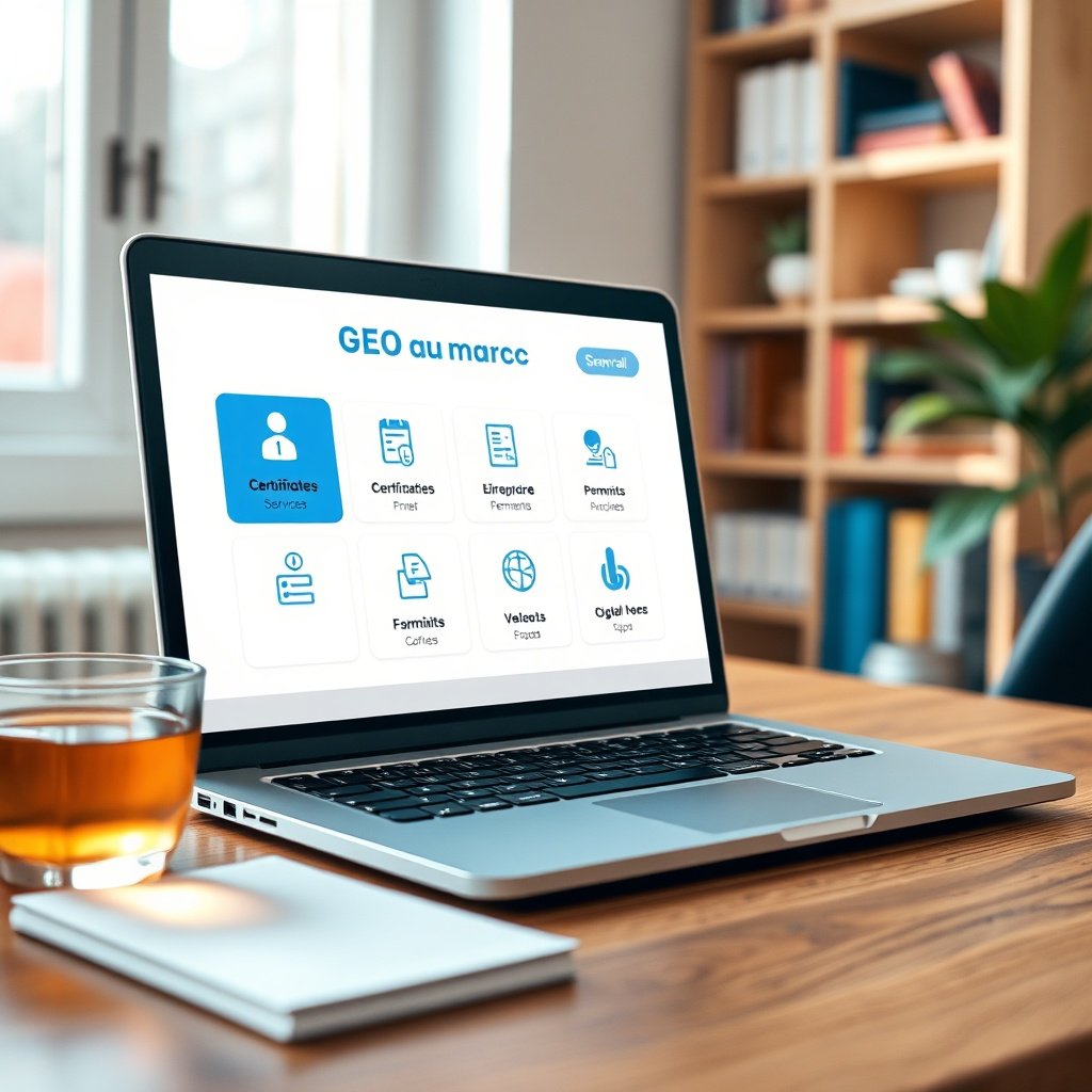{"prompt":"A modern, sleek digital interface displayed on a laptop screen in a well-lit, cozy home office. The interface showcases the GEO au Maroc platform with a clean, user-friendly design, featuring vibrant blues and whites. The laptop is placed on a wooden desk with a cup of Moroccan mint tea and a notepad beside it. The background includes a softly blurred bookshelf and a window with natural sunlight streaming in, creating a warm, productive atmosphere. The screen highlights icons representing administrative services like certificates, permits, and digital signatures, emphasizing efficiency and accessibility.","originalPrompt":"A modern, sleek digital interface displayed on a laptop screen in a well-lit, cozy home office. The interface showcases the GEO au Maroc platform with a clean, user-friendly design, featuring vibrant blues and whites. The laptop is placed on a wooden desk with a cup of Moroccan mint tea and a notepad beside it. The background includes a softly blurred bookshelf and a window with natural sunlight streaming in, creating a warm, productive atmosphere. The screen highlights icons representing administrative services like certificates, permits, and digital signatures, emphasizing efficiency and accessibility.","width":1024,"height":1024,"seed":42,"model":"flux","safe":false,"quality":"medium","image":[],"transparent":false,"reasoning":"balanced","audio":true,"dimensionsExplicit":true,"has_nsfw_concept":false,"concept":null,"trackingData":{"actualModel":"flux","usage":{"completionImageTokens":1,"totalTokenCount":1}}}