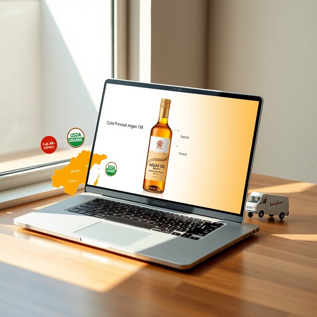 {"prompt":"A highresolution flatlay of a sleek laptop open to a modern ecommerce product page displaying a golden bottle of coldpressed argan oil with prominent ecocertification logos (Ecocert, USDA Organic, Argan Pure). Next to the laptop, a stylized map highlights Morocco and France, and a small courier van icon signifies fast 48hour delivery. The scene is lit by soft natural light from a nearby window, casting gentle shadows, with warm amber and earthy tones dominating the palette, conveying trust, purity, and convenience.","originalPrompt":"A highresolution flatlay of a sleek laptop open to a modern ecommerce product page displaying a golden bottle of coldpressed argan oil with prominent ecocertification logos (Ecocert, USDA Organic, Argan Pure). Next to the laptop, a stylized map highlights Morocco and France, and a small courier van icon signifies fast 48hour delivery. The scene is lit by soft natural light from a nearby window, casting gentle shadows, with warm amber and earthy tones dominating the palette, conveying trust, purity, and convenience.","width":1024,"height":1024,"seed":42,"model":"flux","safe":false,"quality":"medium","image":[],"transparent":false,"reasoning":"balanced","audio":true,"dimensionsExplicit":true,"has_nsfw_concept":false,"concept":null,"trackingData":{"actualModel":"flux","usage":{"completionImageTokens":1,"totalTokenCount":1}}}