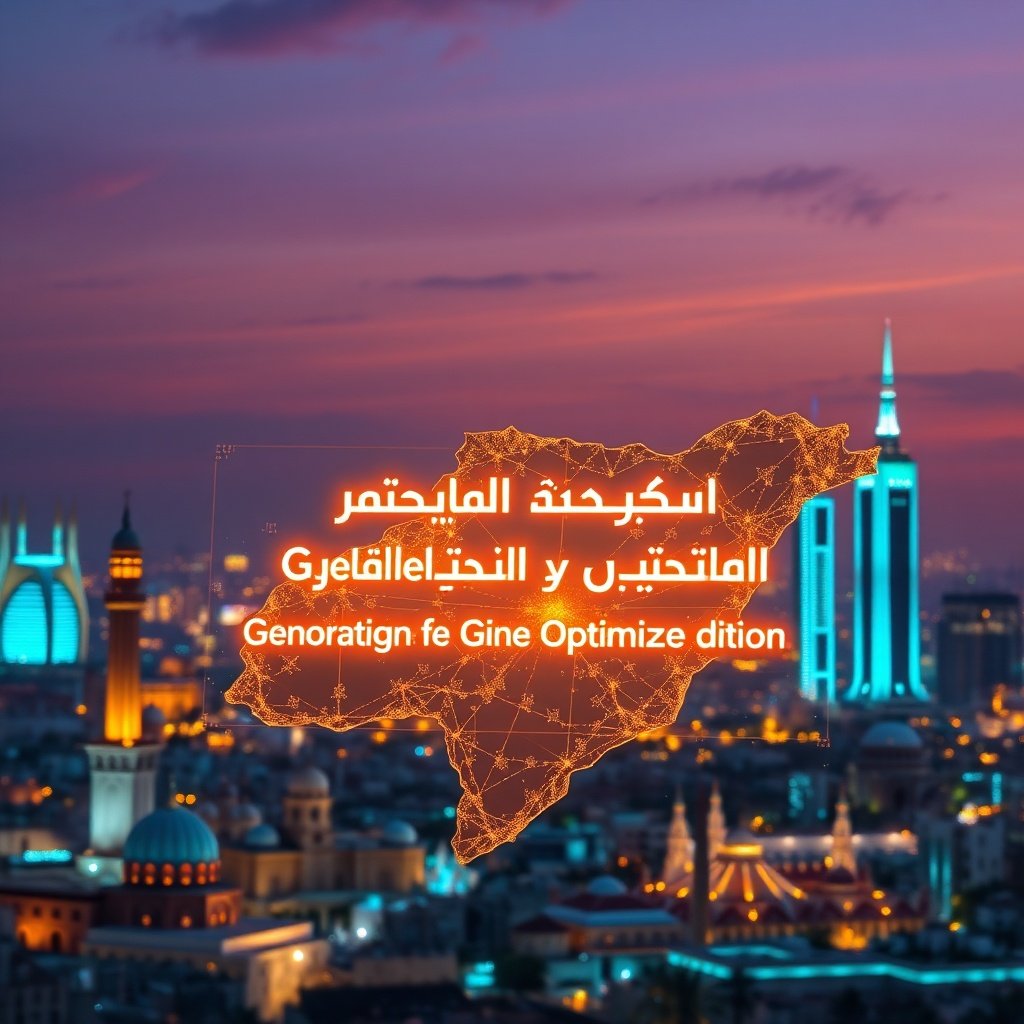 {"prompt":"A futuristic digital landscape representing Morocco with glowing neural networks and AI circuits overlaying a map of the country. The scene features a blend of traditional Moroccan architecture like minarets and modern skyscrapers, all illuminated by a soft blue and gold light. The sky is a gradient of deep purples and oranges, symbolizing innovation and growth. In the foreground, a holographic display shows the words 'Generative Engine Optimization' in both English and Arabic, with data streams flowing dynamically around it. The overall mood is forward-thinking, tech-savvy, and culturally rich.","originalPrompt":"A futuristic digital landscape representing Morocco with glowing neural networks and AI circuits overlaying a map of the country. The scene features a blend of traditional Moroccan architecture like minarets and modern skyscrapers, all illuminated by a soft blue and gold light. The sky is a gradient of deep purples and oranges, symbolizing innovation and growth. In the foreground, a holographic display shows the words 'Generative Engine Optimization' in both English and Arabic, with data streams flowing dynamically around it. The overall mood is forward-thinking, tech-savvy, and culturally rich.","width":1024,"height":1024,"seed":42,"model":"flux","safe":false,"quality":"medium","image":[],"transparent":false,"reasoning":"balanced","audio":true,"dimensionsExplicit":true,"has_nsfw_concept":false,"concept":null,"trackingData":{"actualModel":"flux","usage":{"completionImageTokens":1,"totalTokenCount":1}}}