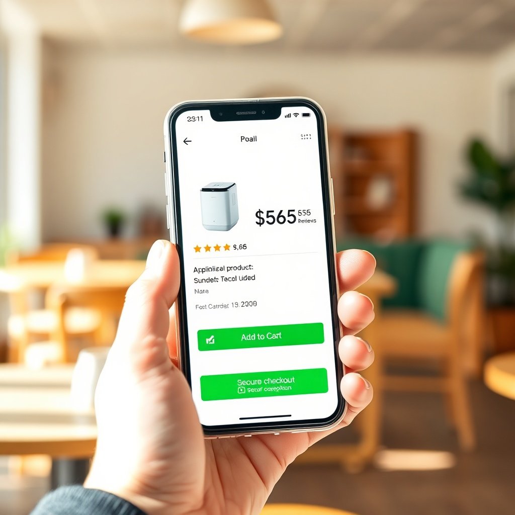 Optimiser fiche produit sur mobile : page produit claire avec note, avis et bouton d'achat bien visible pour augmenter la conversion