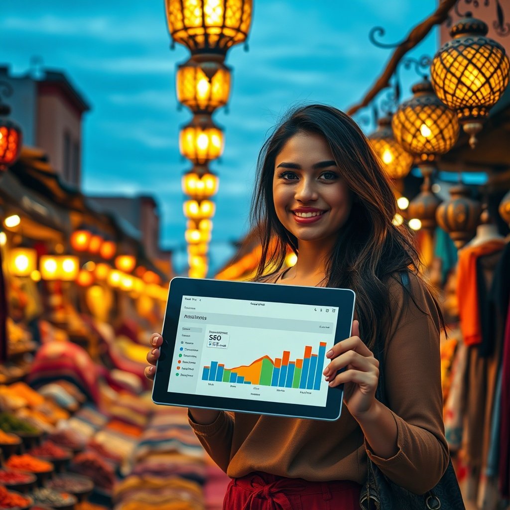 {"prompt":"A vibrant Moroccan souk at dusk, illuminated by warm golden lanterns. In the foreground, a young entrepreneur holds a tablet displaying a colorful SEO analytics dashboard with bilingual (Arabic and French) charts. Around her, stalls of spices, textiles, and handcrafted lamps create a rich tapestry of reds, oranges, and deep blues. The scene blends traditional market energy with modern digital insight, evoking a sense of opportunity and innovation.","originalPrompt":"A vibrant Moroccan souk at dusk, illuminated by warm golden lanterns. In the foreground, a young entrepreneur holds a tablet displaying a colorful SEO analytics dashboard with bilingual (Arabic and French) charts. Around her, stalls of spices, textiles, and handcrafted lamps create a rich tapestry of reds, oranges, and deep blues. The scene blends traditional market energy with modern digital insight, evoking a sense of opportunity and innovation.","width":1024,"height":1024,"seed":42,"model":"flux","safe":false,"quality":"medium","image":[],"transparent":false,"reasoning":"balanced","audio":true,"dimensionsExplicit":true,"has_nsfw_concept":false,"concept":null,"trackingData":{"actualModel":"flux","usage":{"completionImageTokens":1,"totalTokenCount":1}}}
