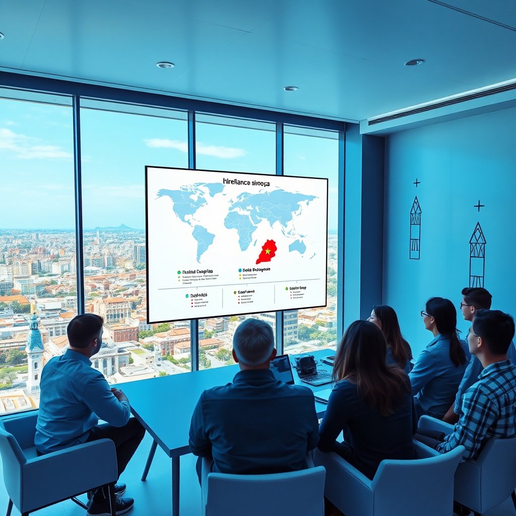Marketing team collaborating on a global SEO international Maroc plan, featuring hreflang, backlinks, and multilingual keywords