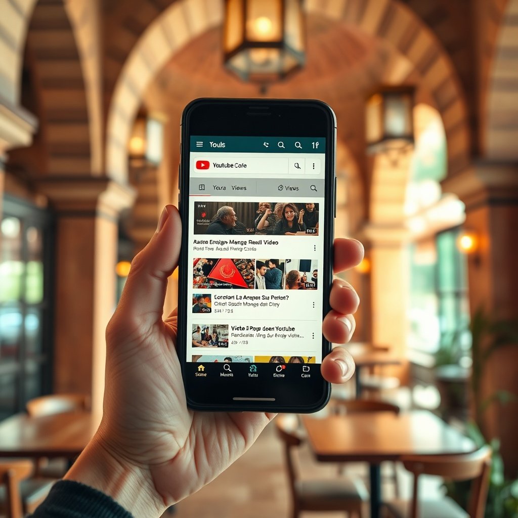 Optimisation du référencement vidéo YouTube au Maroc affichée sur un smartphone avec des miniatures de vidéos optimisées pour l'audience locale.