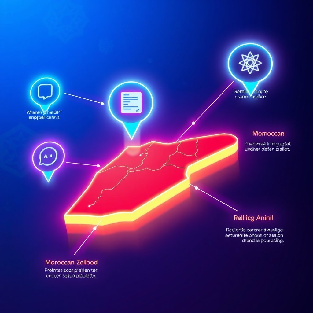 GEO au Maroc : illustration conceptuelle montrant la connexion entre les moteurs de réponse IA et les sites web marocains avec données sémantiques