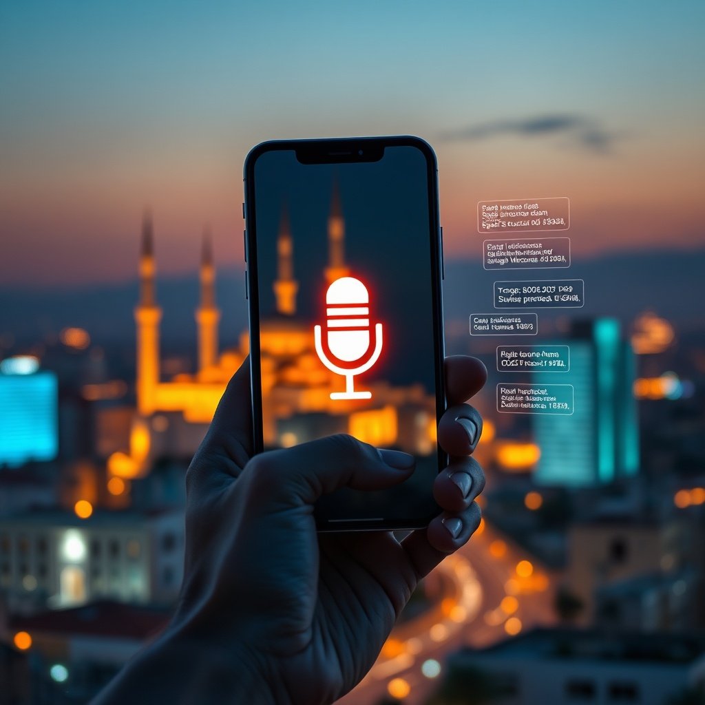 {"prompt":"A close-up, cinematic shot of a hand holding a sleek smartphone against the backdrop of a vibrant Moroccan city skyline at dusk, featuring the faint silhouette of the Hassan II Mosque. The phone screen displays a glowing voice search microphone icon and floating holographic code snippets representing structured data. The scene is illuminated by a mix of neon blue and warm orange city lights, creating a futuristic, high-tech atmosphere. The image conveys speed and connectivity with a focus on mobile optimization.","originalPrompt":"A close-up, cinematic shot of a hand holding a sleek smartphone against the backdrop of a vibrant Moroccan city skyline at dusk, featuring the faint silhouette of the Hassan II Mosque. The phone screen displays a glowing voice search microphone icon and floating holographic code snippets representing structured data. The scene is illuminated by a mix of neon blue and warm orange city lights, creating a futuristic, high-tech atmosphere. The image conveys speed and connectivity with a focus on mobile optimization.","width":1024,"height":1024,"seed":42,"model":"flux","safe":false,"quality":"medium","image":[],"transparent":false,"reasoning":"balanced","audio":true,"dimensionsExplicit":true,"has_nsfw_concept":false,"concept":null,"trackingData":{"actualModel":"flux","usage":{"completionImageTokens":1,"totalTokenCount":1}}}