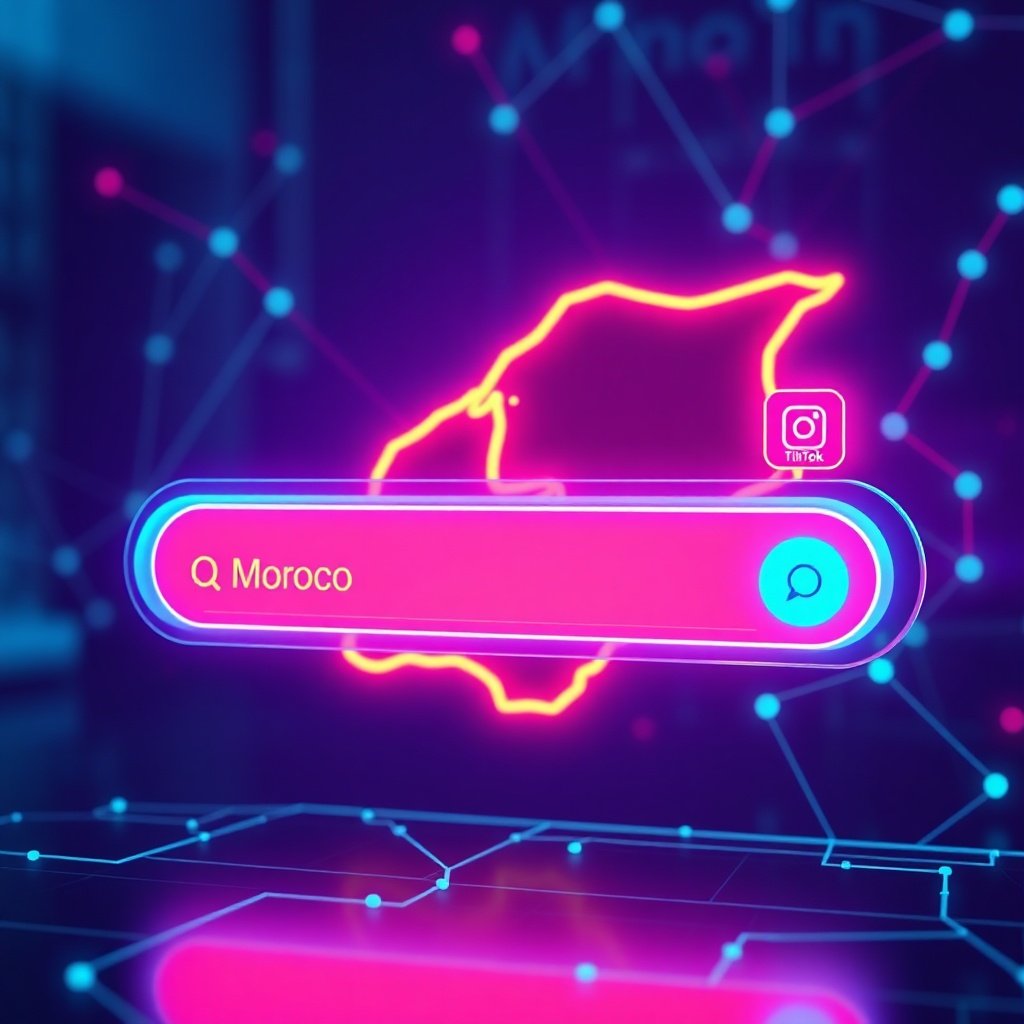{"prompt":"A futuristic, high-tech visualization of a digital search engine interface where traditional search bars are transforming into vibrant social media app icons like TikTok and Instagram. The setting features a subtle, stylized map of Morocco glowing in the background with connecting data lines representing network indexing. The color palette is composed of deep cyber blues, neon purples, and bright magentas, creating a mood of innovation and technological advancement. The lighting is dramatic and glowing, highlighting the digital data streams and the central focus on social discovery.","originalPrompt":"A futuristic, high-tech visualization of a digital search engine interface where traditional search bars are transforming into vibrant social media app icons like TikTok and Instagram. The setting features a subtle, stylized map of Morocco glowing in the background with connecting data lines representing network indexing. The color palette is composed of deep cyber blues, neon purples, and bright magentas, creating a mood of innovation and technological advancement. The lighting is dramatic and glowing, highlighting the digital data streams and the central focus on social discovery.","width":1024,"height":1024,"seed":42,"model":"flux","safe":false,"quality":"medium","image":[],"transparent":false,"reasoning":"balanced","audio":true,"dimensionsExplicit":true,"has_nsfw_concept":false,"concept":null,"trackingData":{"actualModel":"flux","usage":{"completionImageTokens":1,"totalTokenCount":1}}}
