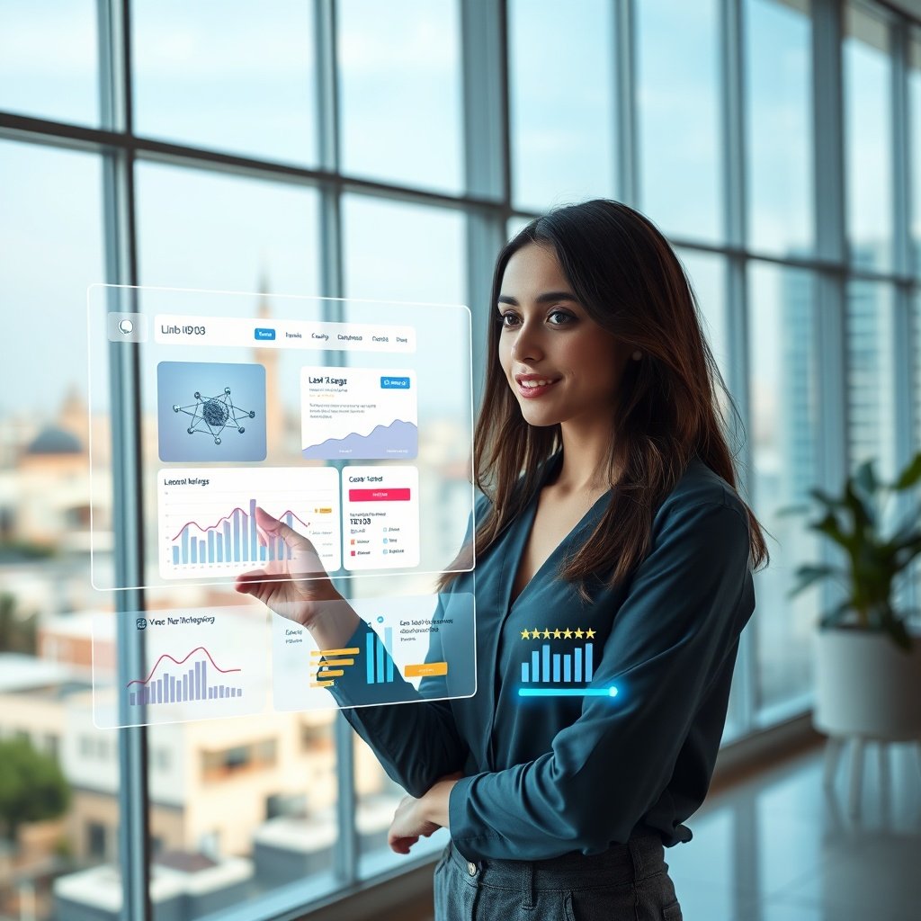 Stratégie de référencement naturel pour les PME marocaines : tableau de bord numérique affichant un site web optimisé mobile, des indicateurs de positionnement local et des avis clients, symbolisant l'importance d'une présence en ligne technique et culturelle pour le référencement Google petite entreprise Maroc.