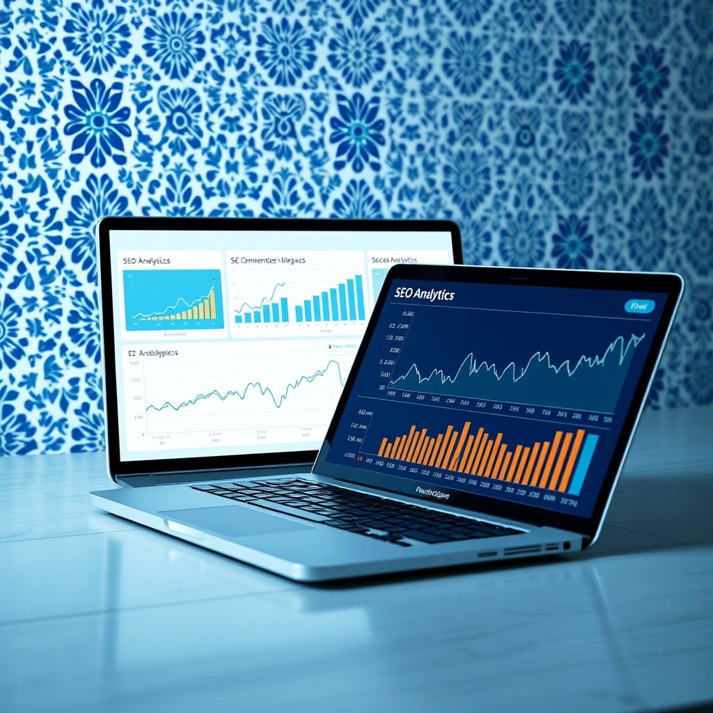 {"prompt":"A modern digital workspace featuring a sleek tablet and laptop displaying SEO analytics dashboards, overlaid with elegant Arabic calligraphy seamlessly transitioning into French typography. The background subtly incorporates intricate Moroccan zellige tile patterns in soft cobalt blue, white, and muted terracotta. The scene is bathed in cool, professional studio lighting that highlights glowing data nodes and upward-trending line graphs. The mood is strategic, innovative, and culturally precise, emphasizing bilingual optimization and technical accuracy.","originalPrompt":"A modern digital workspace featuring a sleek tablet and laptop displaying SEO analytics dashboards, overlaid with elegant Arabic calligraphy seamlessly transitioning into French typography. The background subtly incorporates intricate Moroccan zellige tile patterns in soft cobalt blue, white, and muted terracotta. The scene is bathed in cool, professional studio lighting that highlights glowing data nodes and upward-trending line graphs. The mood is strategic, innovative, and culturally precise, emphasizing bilingual optimization and technical accuracy.","width":1024,"height":1024,"seed":42,"model":"black-forest-labs/flux.1-schnell","safe":false,"quality":"medium","image":[],"transparent":false,"reasoning":"balanced","audio":true,"dimensionsExplicit":true,"has_nsfw_concept":false,"concept":null,"trackingData":{"actualModel":"black-forest-labs/flux.1-schnell","usage":{"completionImageTokens":1,"totalTokenCount":1}}}