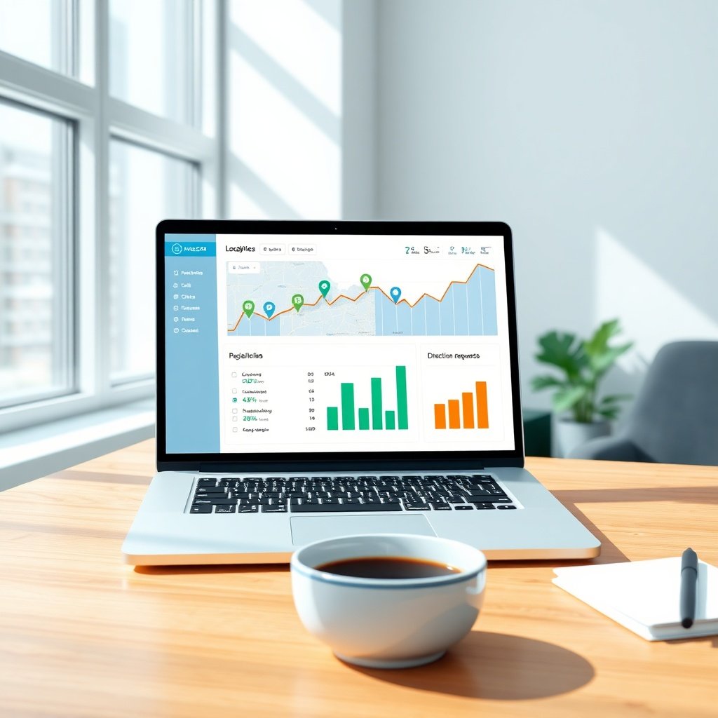{"prompt":"A high-resolution digital illustration of a laptop screen displaying a comprehensive local SEO analytics dashboard. The dashboard includes a map with several location pins, a line graph showing upward revenue trend, bar charts comparing clicks, calls, and direction requests, and a highlighted ROI percentage. The laptop sits on a clean wooden desk in a bright modern office, with a cup of coffee and a notebook nearby. The color palette is professional: shades of blue, green, and white, with accents of orange for the ROI figure. The mood is confident and data-driven, with soft natural lighting from a large window on the left, casting gentle shadows. The scene conveys the concept of measuring return on investment for local search optimization.","originalPrompt":"A high-resolution digital illustration of a laptop screen displaying a comprehensive local SEO analytics dashboard. The dashboard includes a map with several location pins, a line graph showing upward revenue trend, bar charts comparing clicks, calls, and direction requests, and a highlighted ROI percentage. The laptop sits on a clean wooden desk in a bright modern office, with a cup of coffee and a notebook nearby. The color palette is professional: shades of blue, green, and white, with accents of orange for the ROI figure. The mood is confident and data-driven, with soft natural lighting from a large window on the left, casting gentle shadows. The scene conveys the concept of measuring return on investment for local search optimization.","width":1024,"height":1024,"seed":42,"model":"flux","safe":false,"quality":"medium","image":[],"transparent":false,"reasoning":"balanced","audio":true,"dimensionsExplicit":true,"has_nsfw_concept":false,"concept":null,"trackingData":{"actualModel":"flux","usage":{"completionImageTokens":1,"totalTokenCount":1}}}