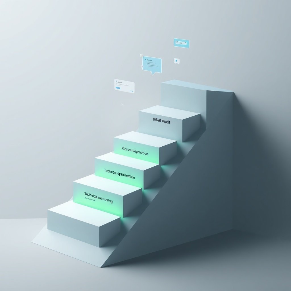 Feuille de route stratégique en cinq étapes pour diagnostiquer et inverser la baisse de trafic site web, mettant l'accent sur l'alignement contenu-intention et l'optimisation pour les interfaces conversationnelles modernes.