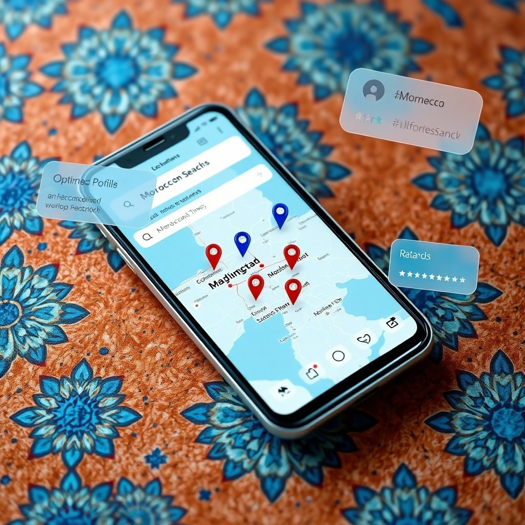 {"prompt":"A modern smartphone resting on a textured surface featuring intricate Moroccan zellige tile patterns, its screen displaying an interactive local search map with glowing location pins over major Moroccan cities. Floating around the device are semi-transparent UI elements representing optimized business profiles, star ratings, and proximity search prompts. The composition blends warm terracotta and cobalt blue tones with crisp digital white and cyan accents. The mood is professional and forward-thinking, illuminated by soft, diffused daylight that highlights the contrast between traditional craftsmanship and cutting-edge digital optimization.","originalPrompt":"A modern smartphone resting on a textured surface featuring intricate Moroccan zellige tile patterns, its screen displaying an interactive local search map with glowing location pins over major Moroccan cities. Floating around the device are semi-transparent UI elements representing optimized business profiles, star ratings, and proximity search prompts. The composition blends warm terracotta and cobalt blue tones with crisp digital white and cyan accents. The mood is professional and forward-thinking, illuminated by soft, diffused daylight that highlights the contrast between traditional craftsmanship and cutting-edge digital optimization.","width":1024,"height":1024,"seed":42,"model":"black-forest-labs/flux.1-schnell","safe":false,"quality":"medium","image":[],"transparent":false,"reasoning":"balanced","audio":true,"dimensionsExplicit":true,"has_nsfw_concept":false,"concept":null,"trackingData":{"actualModel":"black-forest-labs/flux.1-schnell","usage":{"completionImageTokens":1,"totalTokenCount":1}}}