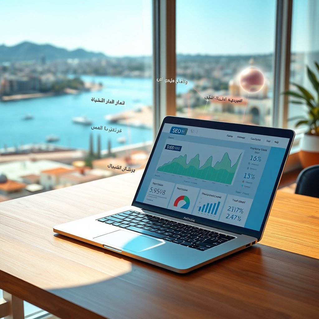{"prompt":"A modern, sunlit workspace desk overlooking a coastal Moroccan cityscape. Resting on the sleek wooden surface is an open laptop displaying a vibrant SEO analytics dashboard with upward-trending graphs, keyword clusters, and traffic metrics. Translucent, floating UI elements hover around the screen, featuring text snippets in Arabic, French, and Darija, connected by delicate glowing lines that converge into a minimalist magnifying glass icon. Color palette: warm terracotta, deep azure blue, and crisp white. Lighting: soft natural morning light streaming through floor-to-ceiling windows, creating gentle gradients and realistic reflections. Mood: professional, innovative, and culturally grounded. Style: photorealistic commercial photography with clean composition and subtle depth of field.","originalPrompt":"A modern, sunlit workspace desk overlooking a coastal Moroccan cityscape. Resting on the sleek wooden surface is an open laptop displaying a vibrant SEO analytics dashboard with upward-trending graphs, keyword clusters, and traffic metrics. Translucent, floating UI elements hover around the screen, featuring text snippets in Arabic, French, and Darija, connected by delicate glowing lines that converge into a minimalist magnifying glass icon. Color palette: warm terracotta, deep azure blue, and crisp white. Lighting: soft natural morning light streaming through floor-to-ceiling windows, creating gentle gradients and realistic reflections. Mood: professional, innovative, and culturally grounded. Style: photorealistic commercial photography with clean composition and subtle depth of field.","width":1024,"height":1024,"seed":42,"model":"black-forest-labs/flux.1-schnell","safe":false,"quality":"medium","image":[],"transparent":false,"reasoning":"balanced","audio":true,"dimensionsExplicit":true,"has_nsfw_concept":false,"concept":null,"trackingData":{"actualModel":"black-forest-labs/flux.1-schnell","usage":{"completionImageTokens":1,"totalTokenCount":1}}}