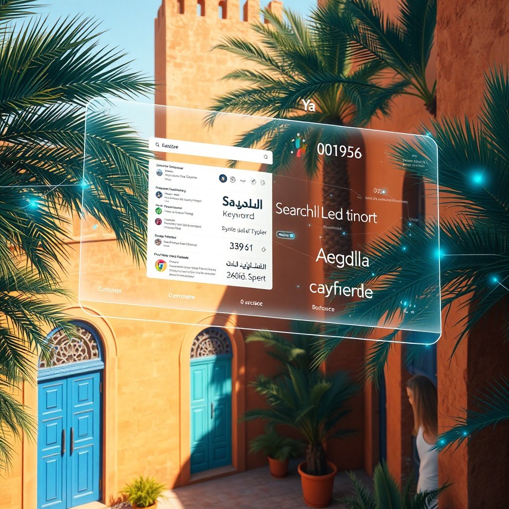 {"prompt":"A hyper-realistic digital illustration featuring a semi-transparent holographic dashboard hovering above a sun-drenched Moroccan medina. The dashboard displays animated search engine result pages, keyword clusters written in elegant Arabic calligraphy, French typography, and English terms, all connected by glowing neural network lines. The setting blends ancient terracotta walls, ornate blue-painted doors, and lush palm fronds with sleek modern technology. Colors feature warm ochre and sienna earth tones contrasted against electric cyan and violet digital accents. The mood is innovative yet deeply rooted in local heritage, evoking precision and cultural relevance. Lighting combines golden-hour sunlight filtering through arched windows with soft, diffused luminescence emanating from the holographic screens.","originalPrompt":"A hyper-realistic digital illustration featuring a semi-transparent holographic dashboard hovering above a sun-drenched Moroccan medina. The dashboard displays animated search engine result pages, keyword clusters written in elegant Arabic calligraphy, French typography, and English terms, all connected by glowing neural network lines. The setting blends ancient terracotta walls, ornate blue-painted doors, and lush palm fronds with sleek modern technology. Colors feature warm ochre and sienna earth tones contrasted against electric cyan and violet digital accents. The mood is innovative yet deeply rooted in local heritage, evoking precision and cultural relevance. Lighting combines golden-hour sunlight filtering through arched windows with soft, diffused luminescence emanating from the holographic screens.","width":1024,"height":1024,"seed":42,"model":"black-forest-labs/flux.1-schnell","safe":false,"quality":"medium","image":[],"transparent":false,"reasoning":"balanced","audio":true,"dimensionsExplicit":true,"has_nsfw_concept":false,"concept":null,"trackingData":{"actualModel":"black-forest-labs/flux.1-schnell","usage":{"completionImageTokens":1,"totalTokenCount":1}}}
