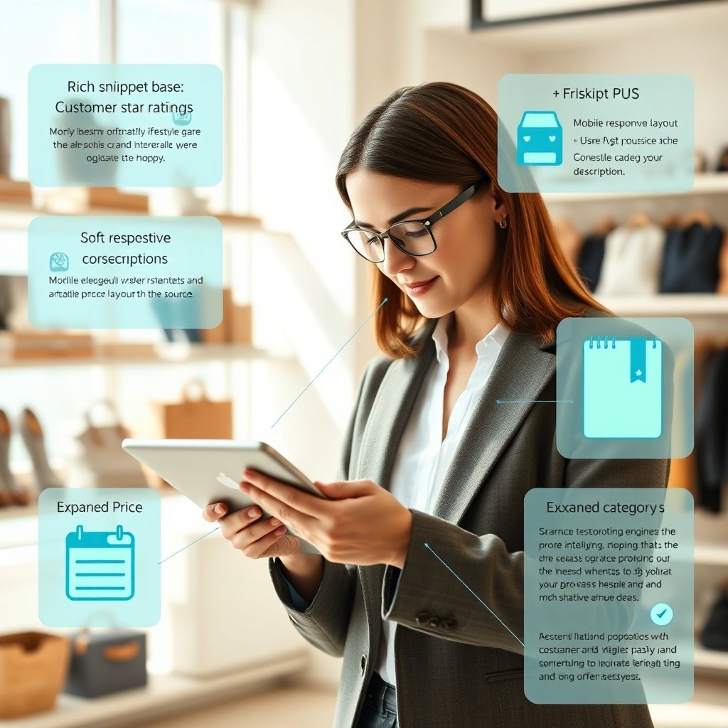 Interface boutique en ligne optimisée démontrant les principes de référencement e-commerce, données structurées et expérience mobile fluide pour maximiser la visibilité organique et les ventes.