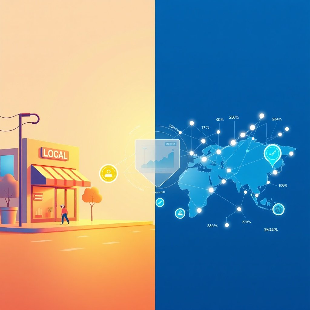 {"prompt":"A split-composition digital illustration contrasting local and national search engine optimization strategies. On the left, a warm-toned street-level scene features a glowing business profile card, five-star review badges, and location pins connected by subtle proximity lines, symbolizing hyperlocal targeting. On the right, a cool-toned network visualization shows a website expanding across a stylized map with interconnected content clusters, rising backlink arrows, and growing authority metrics. Centered between both sides is a sleek modern dashboard displaying distinct KPIs: local calls and impressions versus organic traffic and link growth. Set against a clean, minimalist background with soft gradient lighting shifting from amber to electric blue. Professional editorial mood, high-tech aesthetic, sharp details, balanced composition.","originalPrompt":"A split-composition digital illustration contrasting local and national search engine optimization strategies. On the left, a warm-toned street-level scene features a glowing business profile card, five-star review badges, and location pins connected by subtle proximity lines, symbolizing hyperlocal targeting. On the right, a cool-toned network visualization shows a website expanding across a stylized map with interconnected content clusters, rising backlink arrows, and growing authority metrics. Centered between both sides is a sleek modern dashboard displaying distinct KPIs: local calls and impressions versus organic traffic and link growth. Set against a clean, minimalist background with soft gradient lighting shifting from amber to electric blue. Professional editorial mood, high-tech aesthetic, sharp details, balanced composition.","width":1024,"height":1024,"seed":42,"model":"black-forest-labs/flux.1-schnell","safe":false,"quality":"medium","image":[],"transparent":false,"reasoning":"balanced","audio":true,"dimensionsExplicit":true,"has_nsfw_concept":false,"concept":null,"trackingData":{"actualModel":"black-forest-labs/flux.1-schnell","usage":{"completionImageTokens":1,"totalTokenCount":1}}}