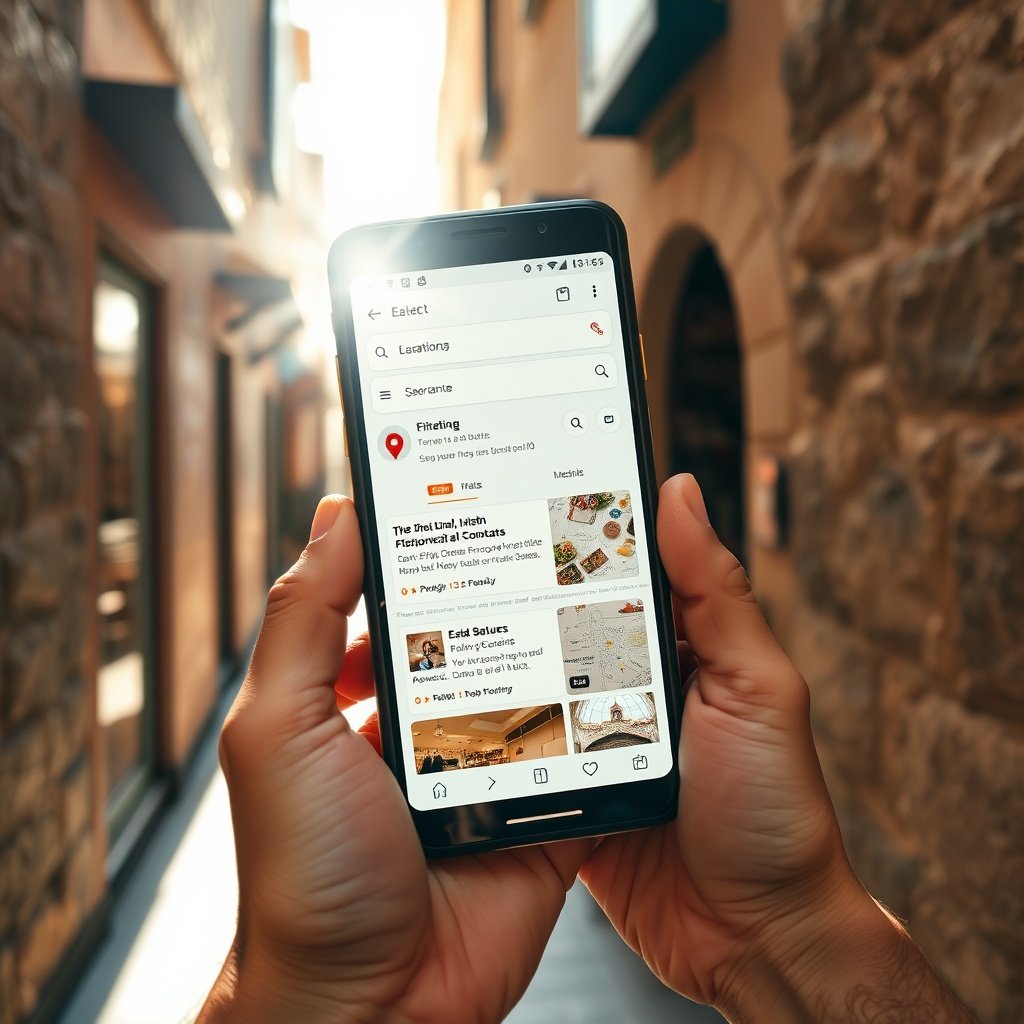 Application pratique du guide SEO contenu Maroc : interface web mobile-first affichant des résultats de recherche géolocalisés adaptés aux comportements d'internautes au Maroc.