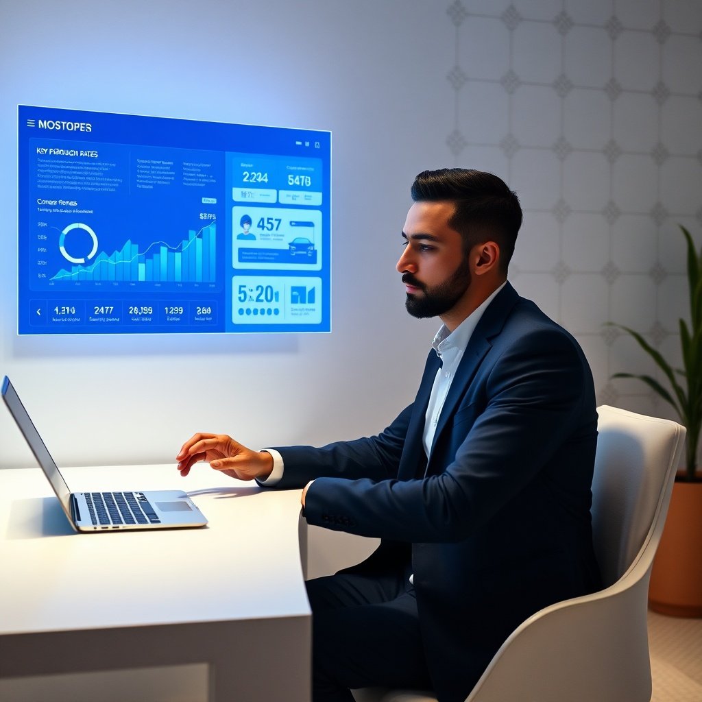{"prompt":"A modern Moroccan business professional sits at a sleek minimalist desk, analyzing a floating digital dashboard that displays key performance indicators like click-through rates, cost-per-acquisition, and conversion funnels. The workspace features subtle Moroccan zellige tile accents on the wall, blending heritage with technology. The color palette combines deep navy blue, warm sandstone, and crisp white. The mood is strategic, focused, and forward-thinking. Lighting is soft and diffused, with a cool blue glow from the digital interface illuminating the subject's face, creating a professional and high-tech atmosphere.","originalPrompt":"A modern Moroccan business professional sits at a sleek minimalist desk, analyzing a floating digital dashboard that displays key performance indicators like click-through rates, cost-per-acquisition, and conversion funnels. The workspace features subtle Moroccan zellige tile accents on the wall, blending heritage with technology. The color palette combines deep navy blue, warm sandstone, and crisp white. The mood is strategic, focused, and forward-thinking. Lighting is soft and diffused, with a cool blue glow from the digital interface illuminating the subject's face, creating a professional and high-tech atmosphere.","width":1024,"height":1024,"seed":42,"model":"black-forest-labs/flux.1-schnell","safe":false,"quality":"medium","image":[],"transparent":false,"reasoning":"balanced","audio":true,"dimensionsExplicit":true,"has_nsfw_concept":false,"concept":null,"trackingData":{"actualModel":"black-forest-labs/flux.1-schnell","usage":{"completionImageTokens":1,"totalTokenCount":1}}}