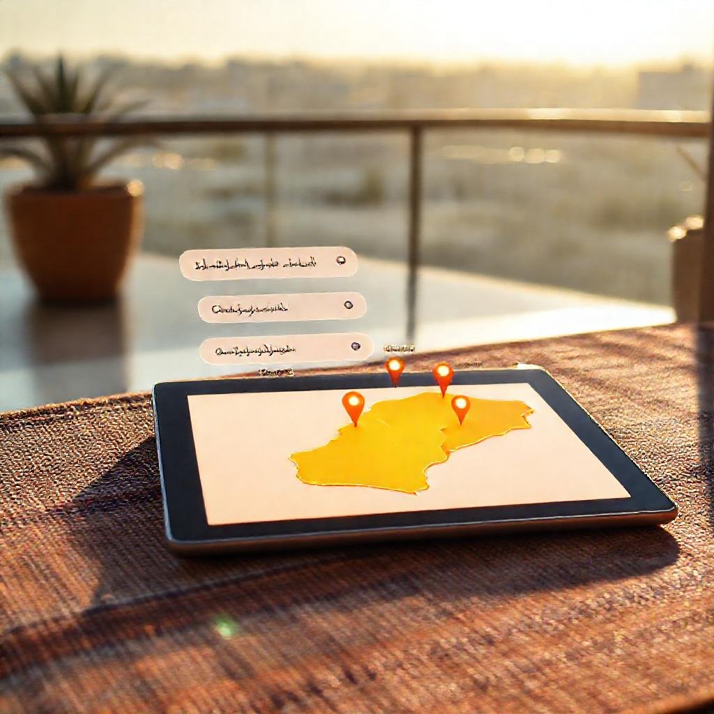 {"prompt":"A modern, minimalist workspace overlooking a sunlit terrace in Casablanca, featuring a sleek tablet resting on a handwoven Moroccan textile. The tablet screen displays a dynamic, semi-transparent interface with three overlapping search query bubbles written in Darija script, Modern Standard Arabic, and French, all converging toward a glowing, stylized topographic map of Morocco with highlighted pins for Casablanca, Rabat, and Marrakech. The color palette blends earthy terracotta, deep indigo, and crisp white, merging traditional craftsmanship with digital innovation. Soft golden-hour lighting casts gentle, directional shadows, creating a mood of strategic clarity, cultural authenticity, and forward-thinking localization.","originalPrompt":"A modern, minimalist workspace overlooking a sunlit terrace in Casablanca, featuring a sleek tablet resting on a handwoven Moroccan textile. The tablet screen displays a dynamic, semi-transparent interface with three overlapping search query bubbles written in Darija script, Modern Standard Arabic, and French, all converging toward a glowing, stylized topographic map of Morocco with highlighted pins for Casablanca, Rabat, and Marrakech. The color palette blends earthy terracotta, deep indigo, and crisp white, merging traditional craftsmanship with digital innovation. Soft golden-hour lighting casts gentle, directional shadows, creating a mood of strategic clarity, cultural authenticity, and forward-thinking localization.","width":1024,"height":1024,"seed":42,"model":"black-forest-labs/flux.1-schnell:deepinfra","safe":false,"quality":"medium","image":[],"transparent":false,"reasoning":"balanced","audio":true,"dimensionsExplicit":true,"isMature":false,"isChild":false,"trackingData":{"actualModel":"black-forest-labs/flux.1-schnell:deepinfra","usage":{"completionImageTokens":1,"totalTokenCount":1}}}