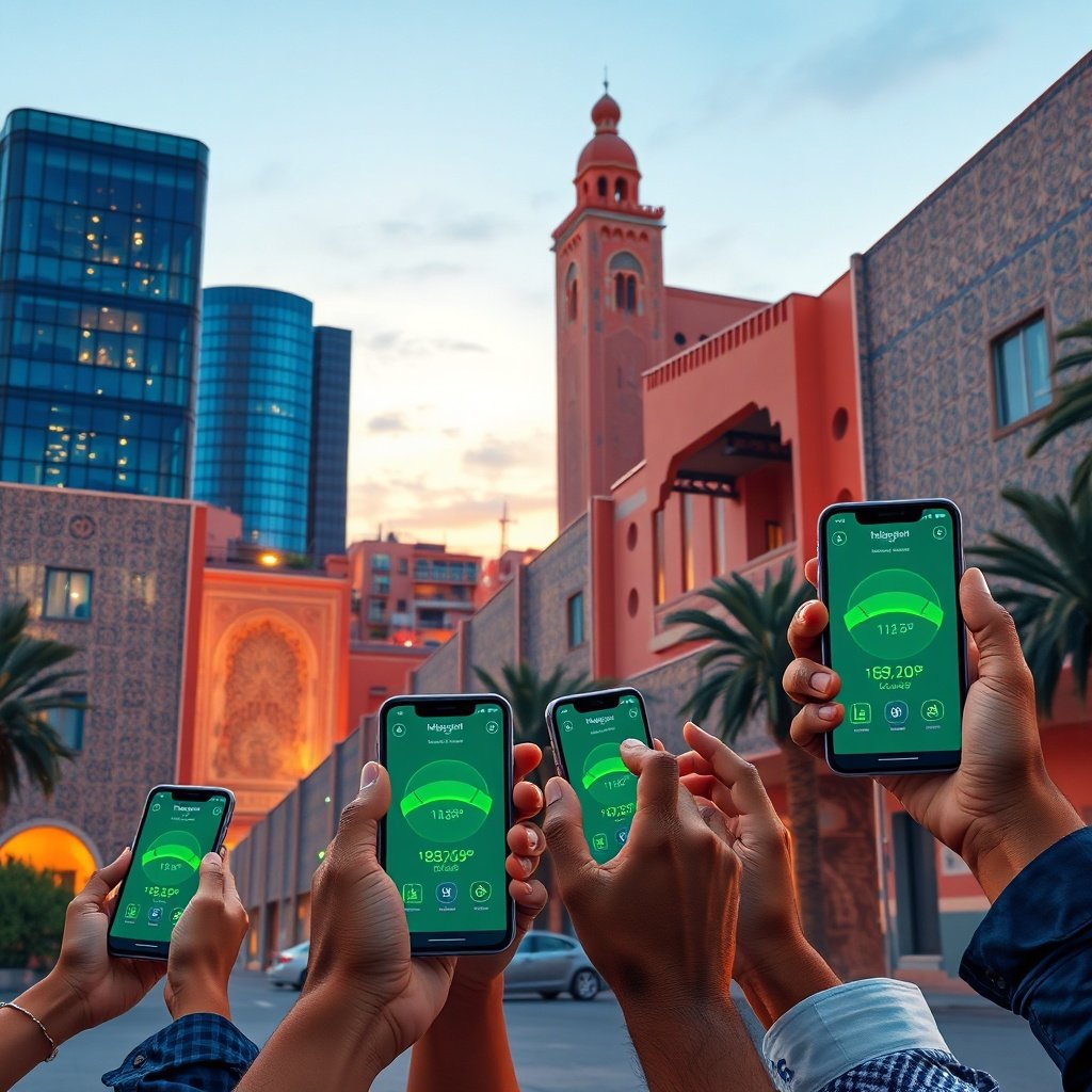 {"prompt":"A split-composition digital illustration featuring a vibrant Moroccan urban landscape blending modern glass architecture with intricate traditional zellige tile motifs. In the foreground, multiple diverse hands hold smartphones displaying a lightning-fast loading interface with glowing green performance metrics and expanding network signal waves. The color palette contrasts warm terracotta and saffron tones with electric cyan and deep indigo accents under a soft twilight sky. Cinematic directional lighting highlights the device screens while casting subtle shadows to emphasize depth. The mood is dynamic, professional, and locally grounded, conveying seamless connectivity across varying mobile infrastructures.","originalPrompt":"A split-composition digital illustration featuring a vibrant Moroccan urban landscape blending modern glass architecture with intricate traditional zellige tile motifs. In the foreground, multiple diverse hands hold smartphones displaying a lightning-fast loading interface with glowing green performance metrics and expanding network signal waves. The color palette contrasts warm terracotta and saffron tones with electric cyan and deep indigo accents under a soft twilight sky. Cinematic directional lighting highlights the device screens while casting subtle shadows to emphasize depth. The mood is dynamic, professional, and locally grounded, conveying seamless connectivity across varying mobile infrastructures.","width":1024,"height":1024,"seed":42,"model":"black-forest-labs/flux.1-schnell","safe":false,"quality":"medium","image":[],"transparent":false,"reasoning":"balanced","dimensionsExplicit":true,"has_nsfw_concept":false,"concept":null,"trackingData":{"actualModel":"black-forest-labs/flux.1-schnell","usage":{"completionImageTokens":1,"totalTokenCount":1}}}