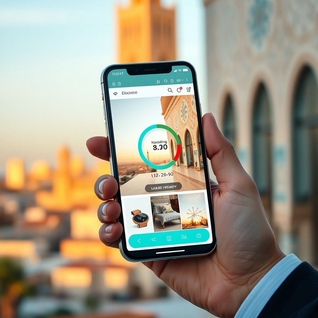 {"prompt":"A sleek modern smartphone held by a professional user, screen displaying a vibrant e-commerce website loading instantly with visible speed indicators and smooth animations. The background features a soft-focus blend of contemporary Moroccan architecture with geometric zellige patterns and the Casablanca skyline at golden hour. Warm amber and teal color palette, crisp and bright lighting to emphasize clarity and speed, professional tech-meets-cultural mood.","originalPrompt":"A sleek modern smartphone held by a professional user, screen displaying a vibrant e-commerce website loading instantly with visible speed indicators and smooth animations. The background features a soft-focus blend of contemporary Moroccan architecture with geometric zellige patterns and the Casablanca skyline at golden hour. Warm amber and teal color palette, crisp and bright lighting to emphasize clarity and speed, professional tech-meets-cultural mood.","width":1024,"height":1024,"seed":42,"model":"black-forest-labs/flux.1-schnell","safe":false,"quality":"medium","image":[],"transparent":false,"reasoning":"balanced","dimensionsExplicit":true,"has_nsfw_concept":false,"concept":null,"trackingData":{"actualModel":"black-forest-labs/flux.1-schnell","usage":{"completionImageTokens":1,"totalTokenCount":1}}}
