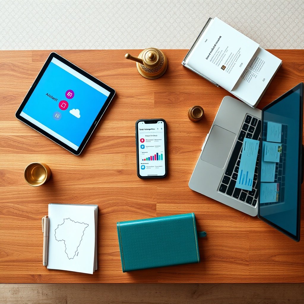 Guide visuel des meilleurs outils marketing maroc pour PME, mettant en avant la gestion des réseaux sociaux, le CRM et l'analytique web adaptés au contexte culturel marocain.