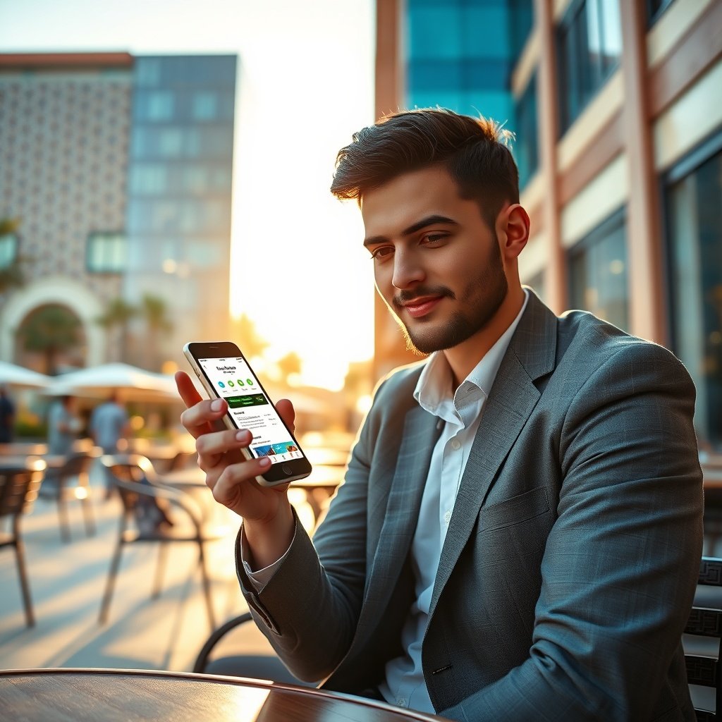 {"prompt":"A modern young professional sitting at an outdoor café in a vibrant Moroccan city, holding a sleek smartphone displaying a fast-loading, mobile-optimized website. The background features contemporary architecture blending traditional zellige tile patterns with glass facades. Golden hour sunlight casts warm, soft shadows across the scene, while subtle digital light trails and data streams float around the phone to symbolize rapid network connectivity. The mood is dynamic, efficient, and forward-looking, with a color palette of terracotta, azure blue, and crisp white. High-resolution, photorealistic style with shallow depth of field focusing on the smartphone screen.","originalPrompt":"A modern young professional sitting at an outdoor café in a vibrant Moroccan city, holding a sleek smartphone displaying a fast-loading, mobile-optimized website. The background features contemporary architecture blending traditional zellige tile patterns with glass facades. Golden hour sunlight casts warm, soft shadows across the scene, while subtle digital light trails and data streams float around the phone to symbolize rapid network connectivity. The mood is dynamic, efficient, and forward-looking, with a color palette of terracotta, azure blue, and crisp white. High-resolution, photorealistic style with shallow depth of field focusing on the smartphone screen.","width":1024,"height":1024,"seed":42,"model":"black-forest-labs/flux.1-schnell","safe":false,"quality":"medium","image":[],"transparent":false,"reasoning":"balanced","dimensionsExplicit":true,"has_nsfw_concept":false,"concept":null,"trackingData":{"actualModel":"black-forest-labs/flux.1-schnell","usage":{"completionImageTokens":1,"totalTokenCount":1}}}