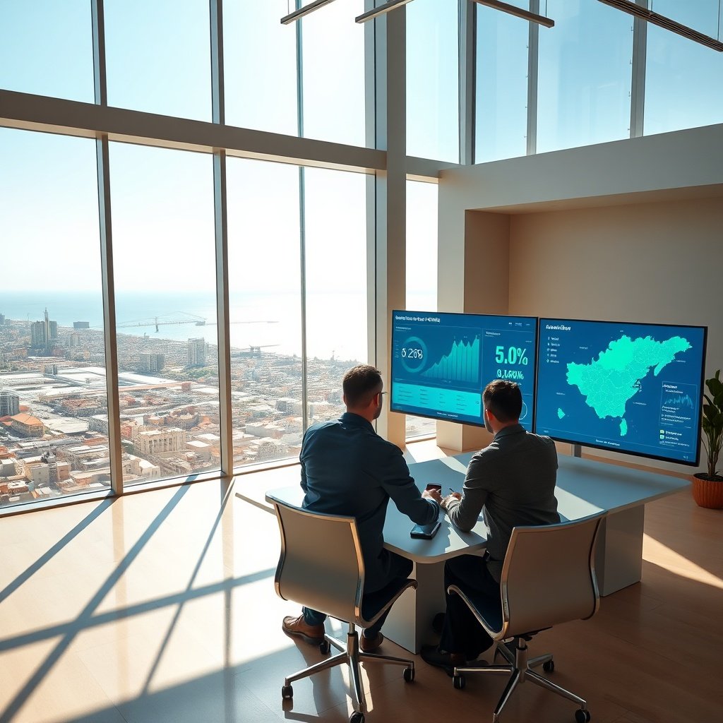 {"prompt":"A bright, modern open-plan office in Casablanca with floor-to-ceiling windows overlooking the city skyline and the Atlantic Ocean. In the foreground, two professionals sit at a sleek desk reviewing large digital displays showing website analytics, keyword rankings, and a localized map highlighting Casablanca neighborhoods. The screens glow with soft blue and emerald green gradients representing growth and organic traffic. Warm natural sunlight streams through the windows, casting gentle shadows and creating a professional yet approachable atmosphere. The interior decor subtly incorporates Moroccan geometric patterns and earthy neutral tones. Mood is focused, innovative, and results-driven. Lighting is balanced with soft daylight and subtle screen backlighting that highlights the data visualizations.","originalPrompt":"A bright, modern open-plan office in Casablanca with floor-to-ceiling windows overlooking the city skyline and the Atlantic Ocean. In the foreground, two professionals sit at a sleek desk reviewing large digital displays showing website analytics, keyword rankings, and a localized map highlighting Casablanca neighborhoods. The screens glow with soft blue and emerald green gradients representing growth and organic traffic. Warm natural sunlight streams through the windows, casting gentle shadows and creating a professional yet approachable atmosphere. The interior decor subtly incorporates Moroccan geometric patterns and earthy neutral tones. Mood is focused, innovative, and results-driven. Lighting is balanced with soft daylight and subtle screen backlighting that highlights the data visualizations.","width":1024,"height":1024,"seed":42,"model":"black-forest-labs/flux.1-schnell","safe":false,"quality":"medium","image":[],"transparent":false,"reasoning":"balanced","dimensionsExplicit":true,"has_nsfw_concept":false,"concept":null,"trackingData":{"actualModel":"black-forest-labs/flux.1-schnell","usage":{"completionImageTokens":1,"totalTokenCount":1}}}